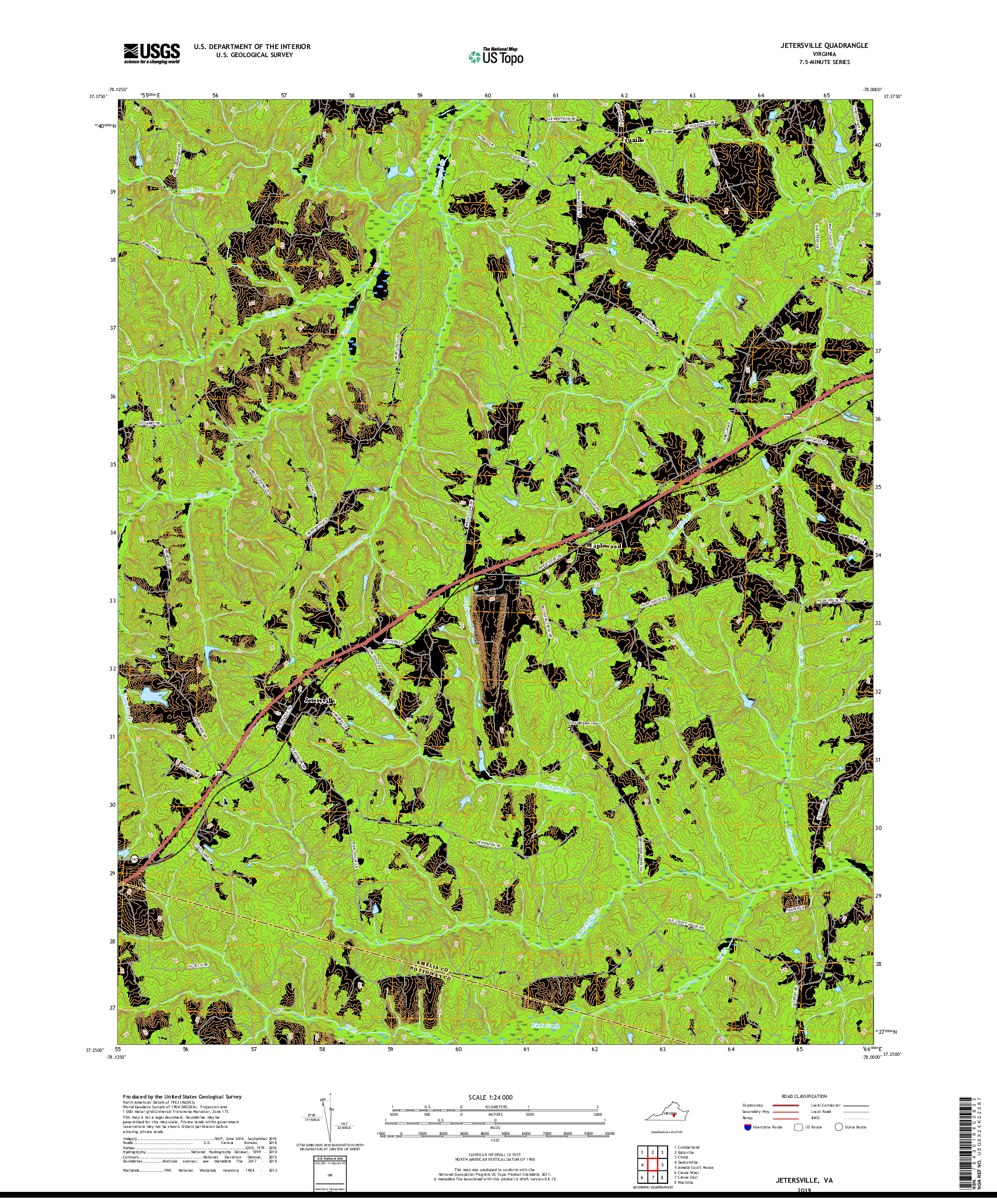 USGS US TOPO 7.5-MINUTE MAP FOR JETERSVILLE, VA 2019