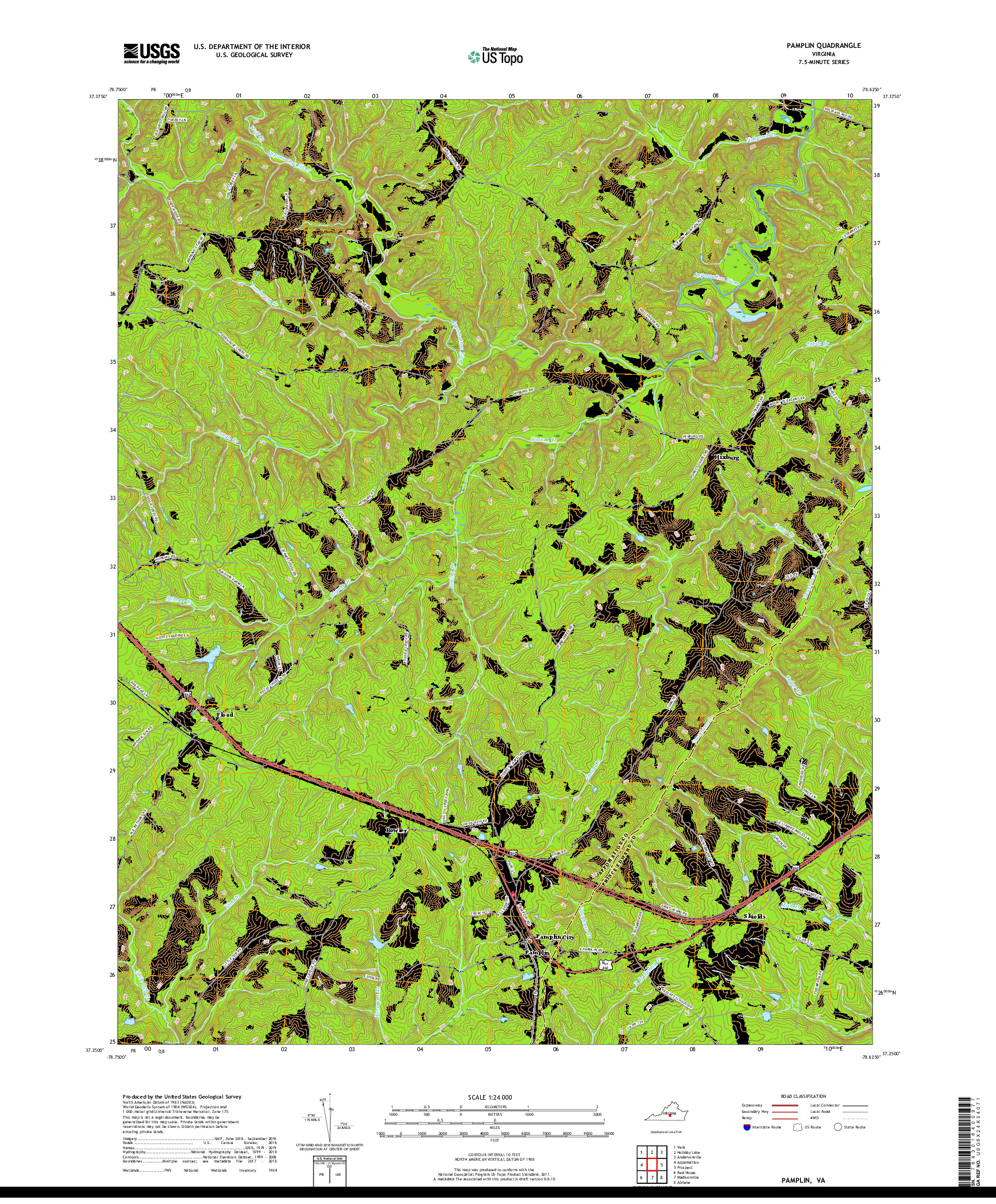 USGS US TOPO 7.5-MINUTE MAP FOR PAMPLIN, VA 2019
