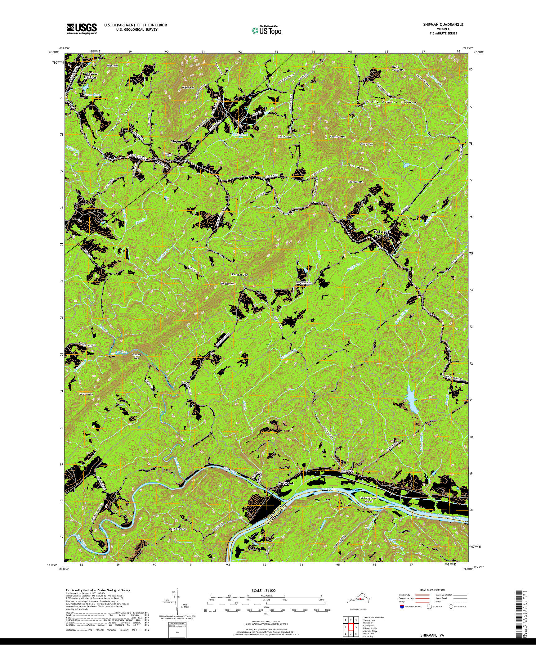 USGS US TOPO 7.5-MINUTE MAP FOR SHIPMAN, VA 2019