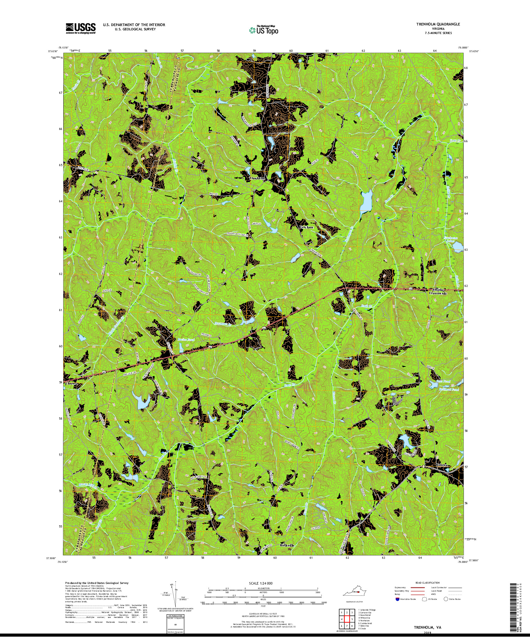 USGS US TOPO 7.5-MINUTE MAP FOR TRENHOLM, VA 2019