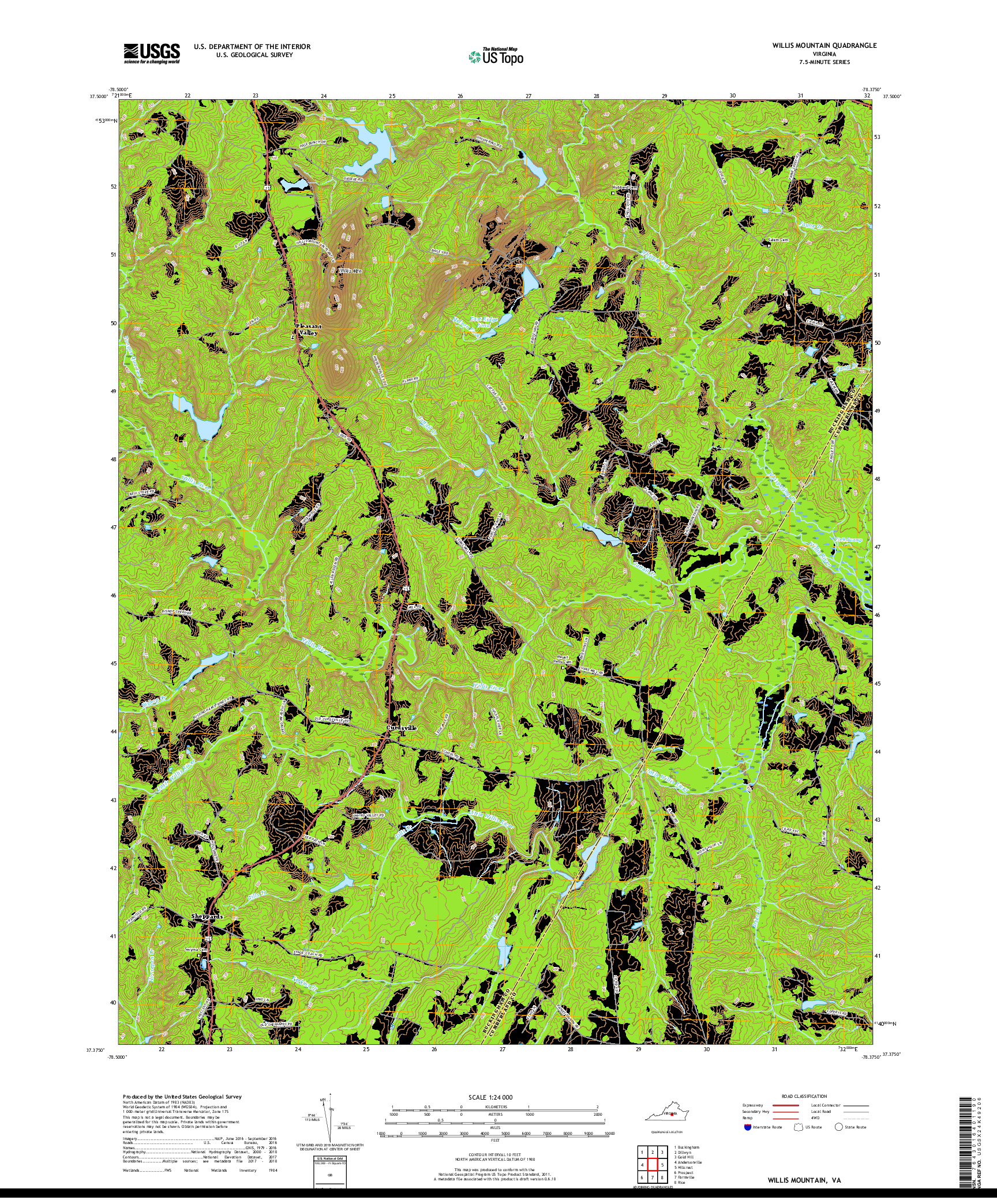 USGS US TOPO 7.5-MINUTE MAP FOR WILLIS MOUNTAIN, VA 2019