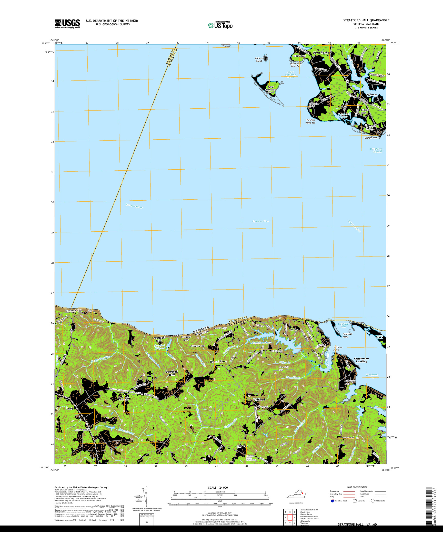 USGS US TOPO 7.5-MINUTE MAP FOR STRATFORD HALL, VA,MD 2019