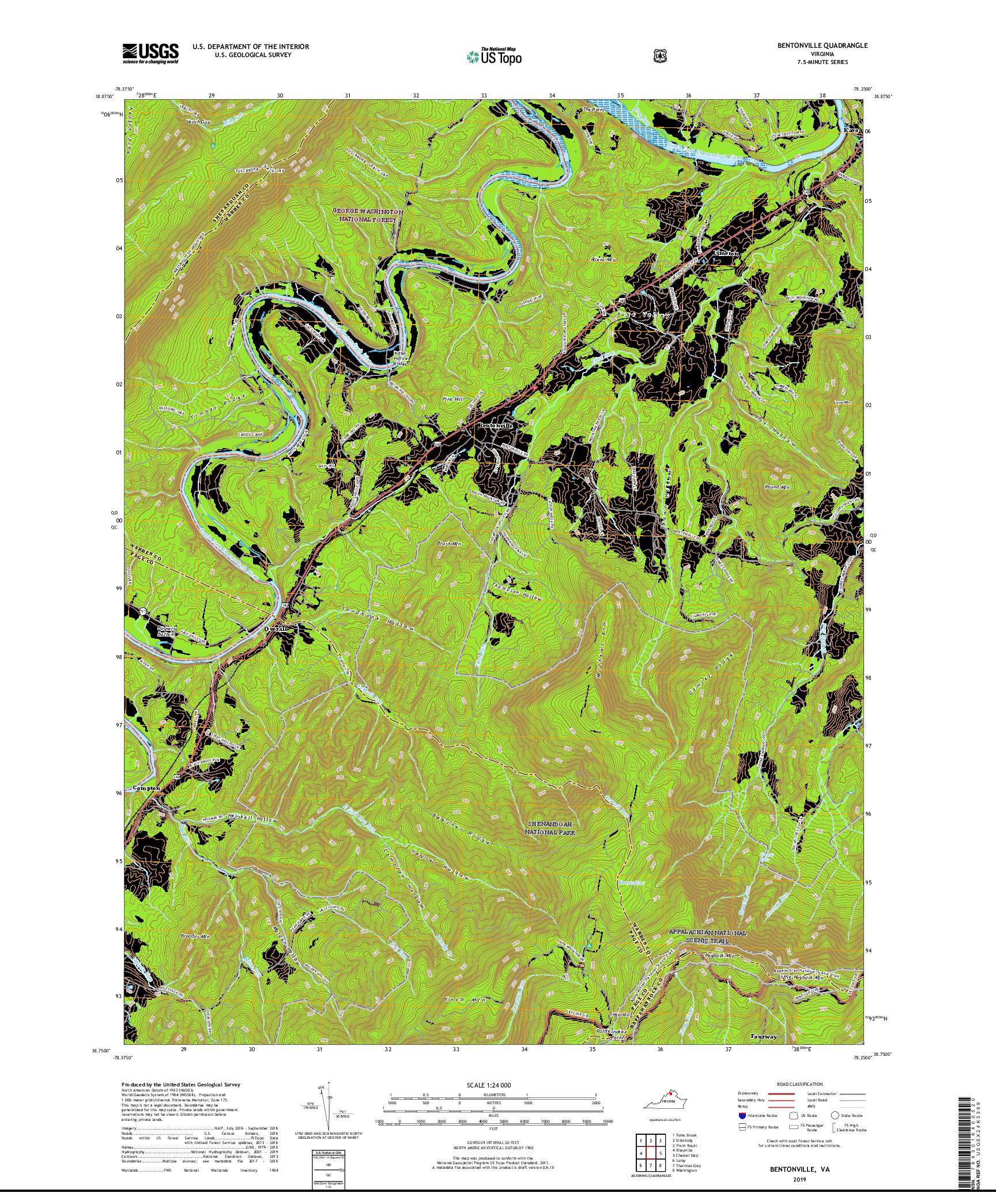 USGS US TOPO 7.5-MINUTE MAP FOR BENTONVILLE, VA 2019