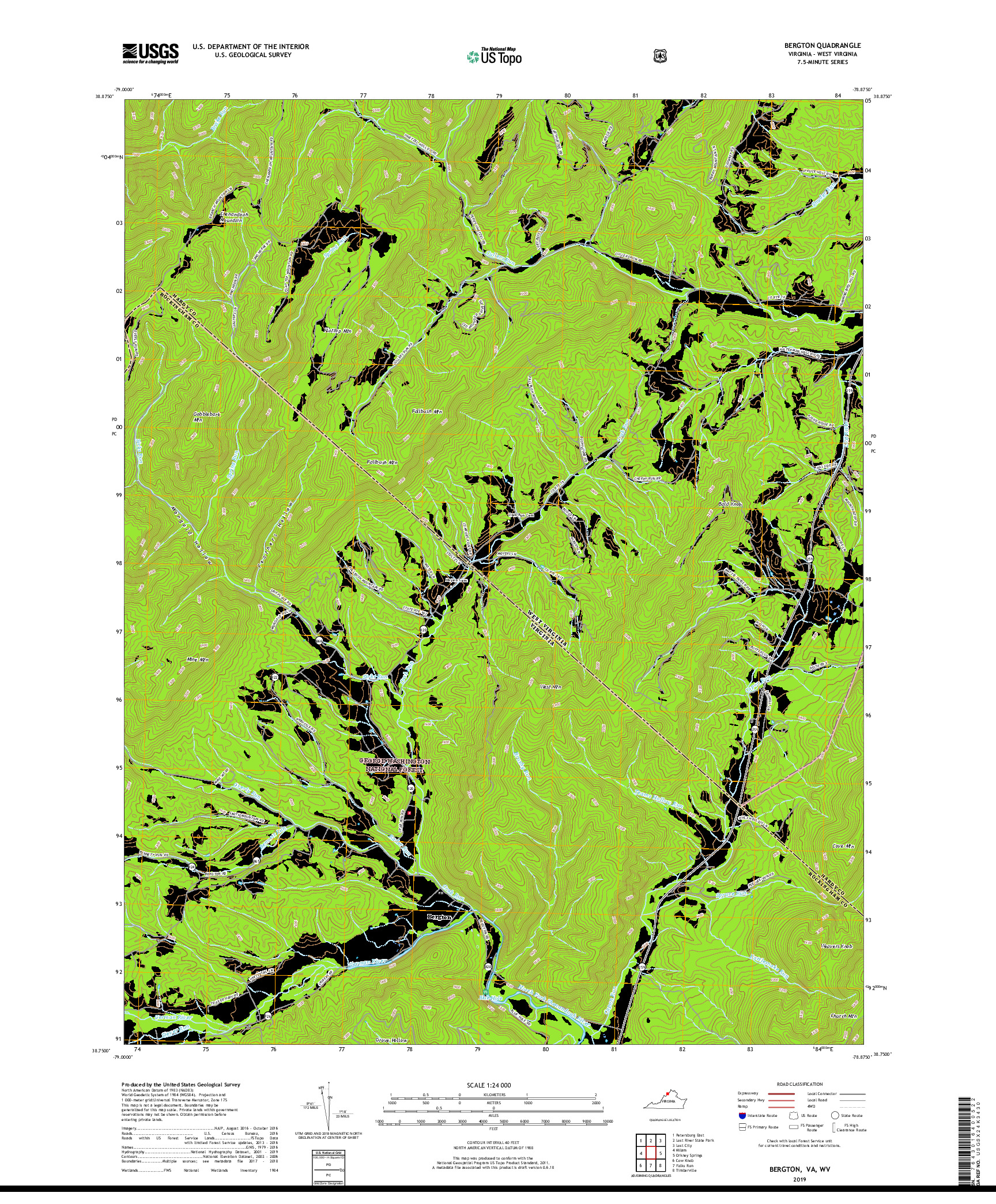 USGS US TOPO 7.5-MINUTE MAP FOR BERGTON, VA,WV 2019