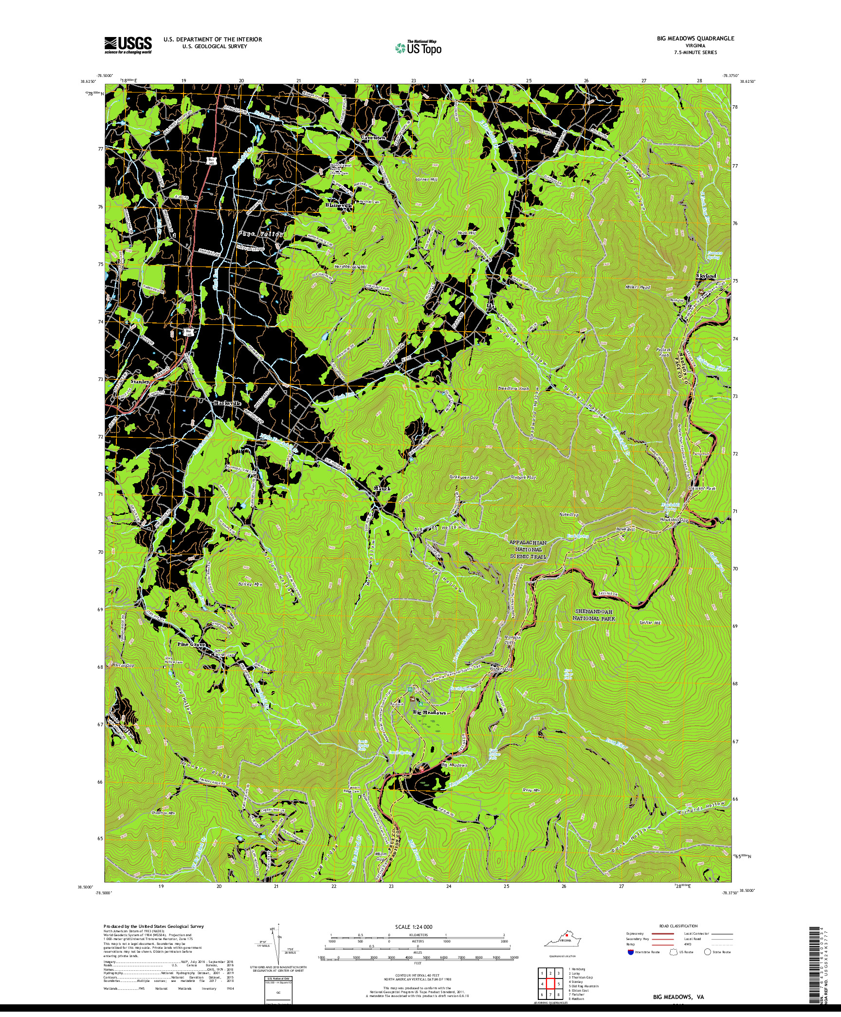 USGS US TOPO 7.5-MINUTE MAP FOR BIG MEADOWS, VA 2019