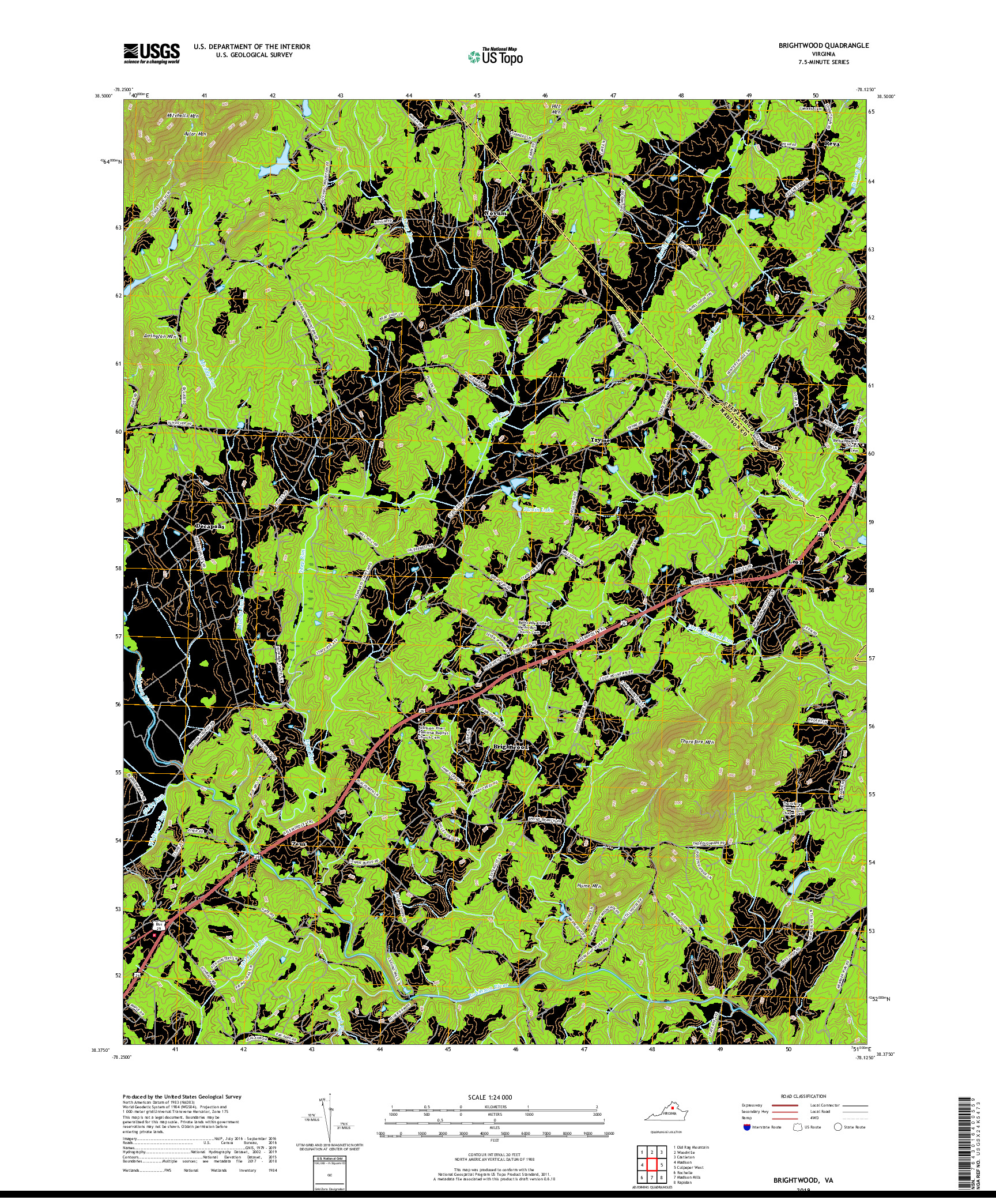 USGS US TOPO 7.5-MINUTE MAP FOR BRIGHTWOOD, VA 2019