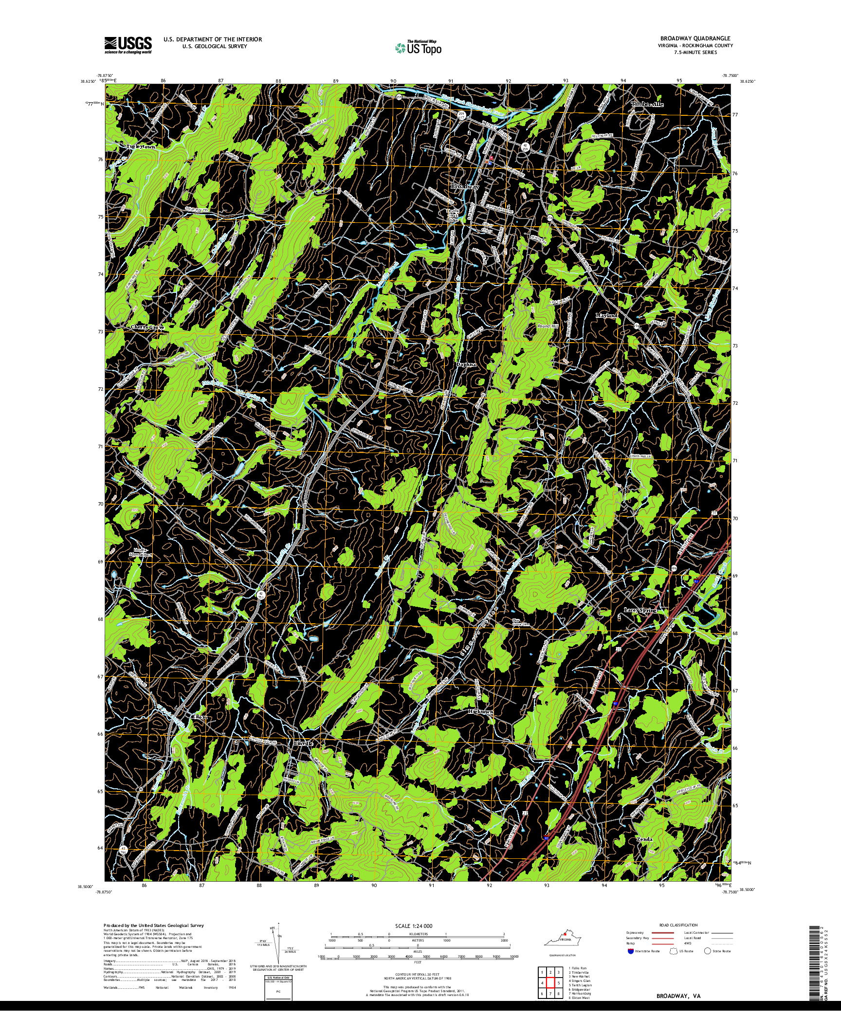 USGS US TOPO 7.5-MINUTE MAP FOR BROADWAY, VA 2019