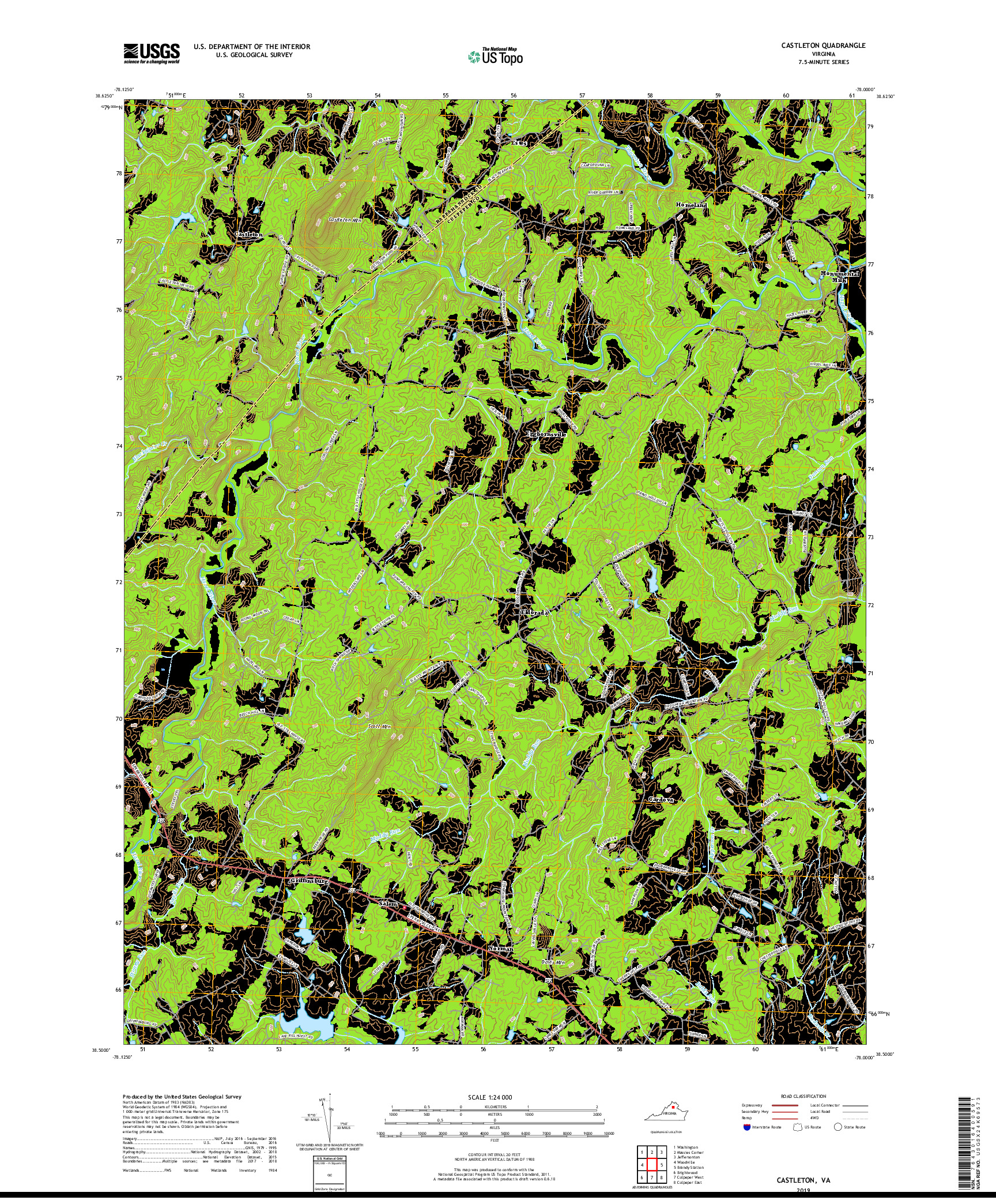 USGS US TOPO 7.5-MINUTE MAP FOR CASTLETON, VA 2019