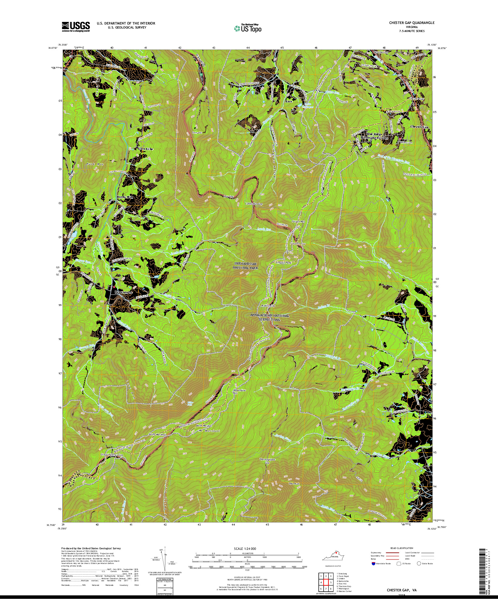 USGS US TOPO 7.5-MINUTE MAP FOR CHESTER GAP, VA 2019