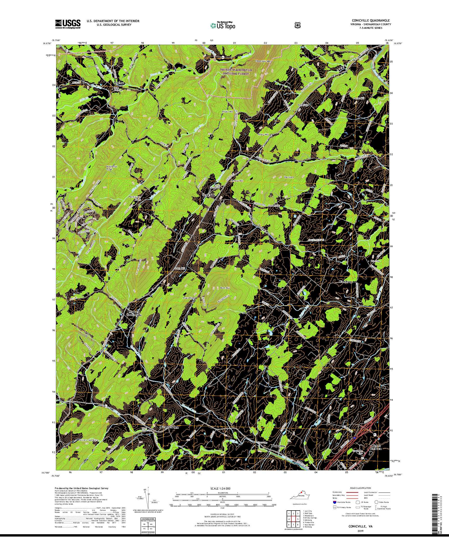 USGS US TOPO 7.5-MINUTE MAP FOR CONICVILLE, VA 2019