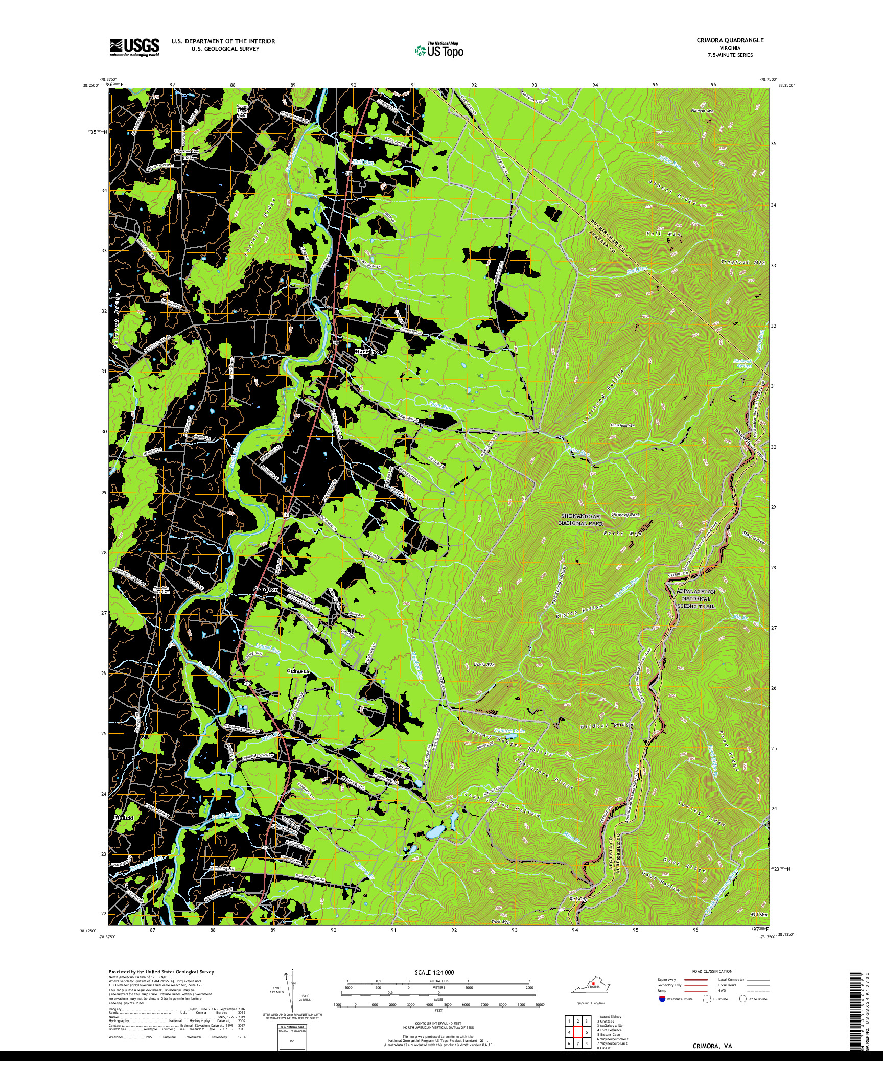 USGS US TOPO 7.5-MINUTE MAP FOR CRIMORA, VA 2019