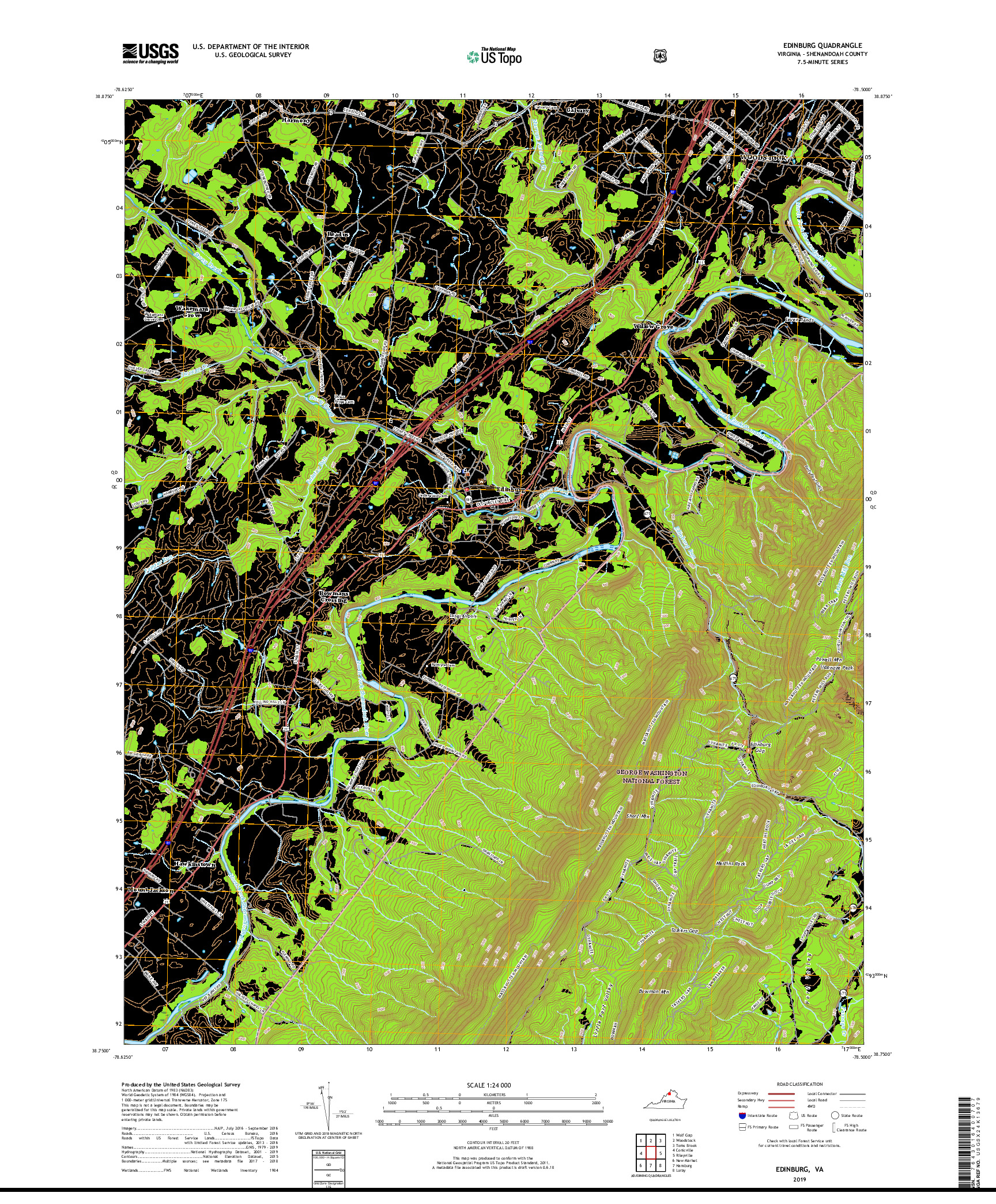 USGS US TOPO 7.5-MINUTE MAP FOR EDINBURG, VA 2019