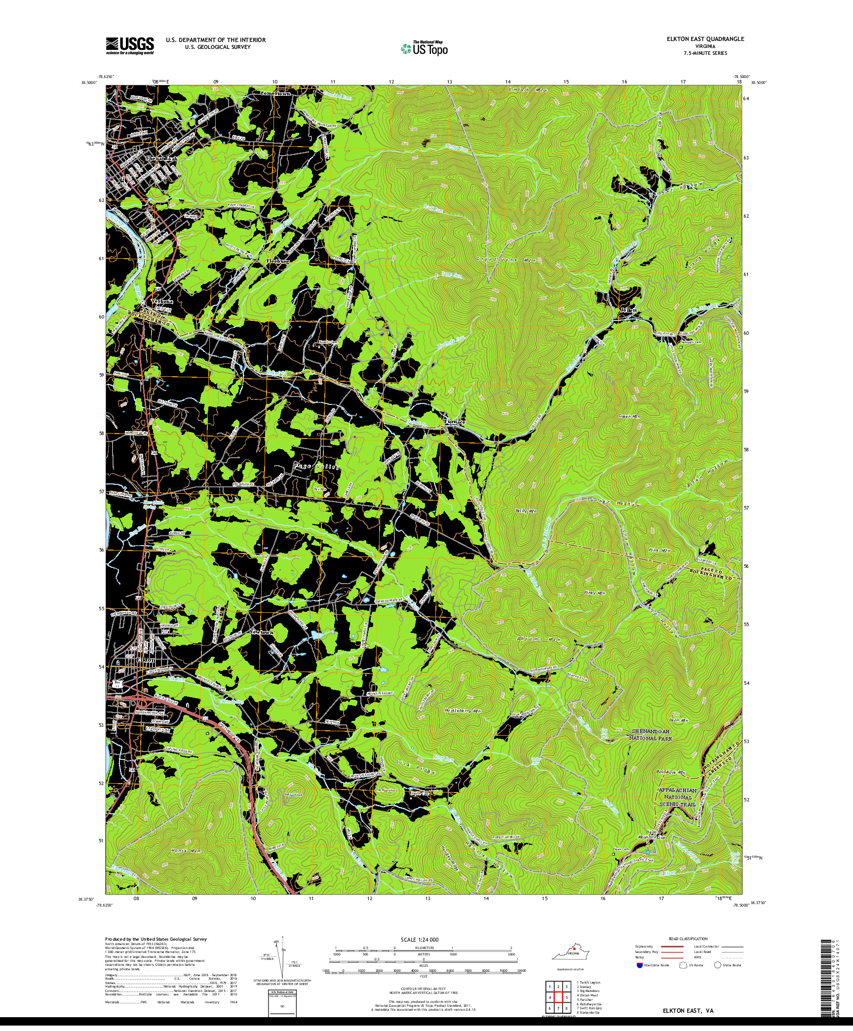 USGS US TOPO 7.5-MINUTE MAP FOR ELKTON EAST, VA 2019