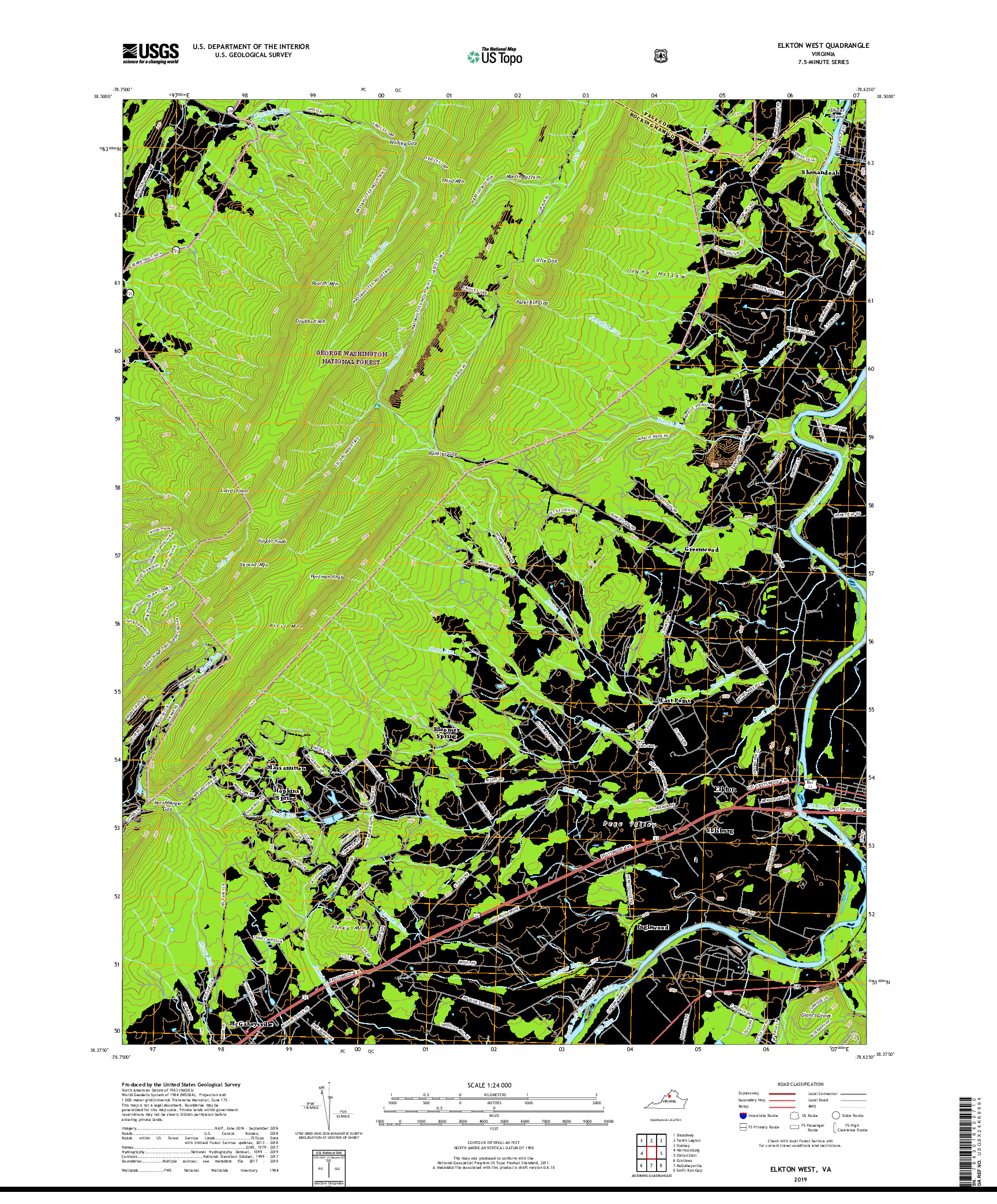 USGS US TOPO 7.5-MINUTE MAP FOR ELKTON WEST, VA 2019