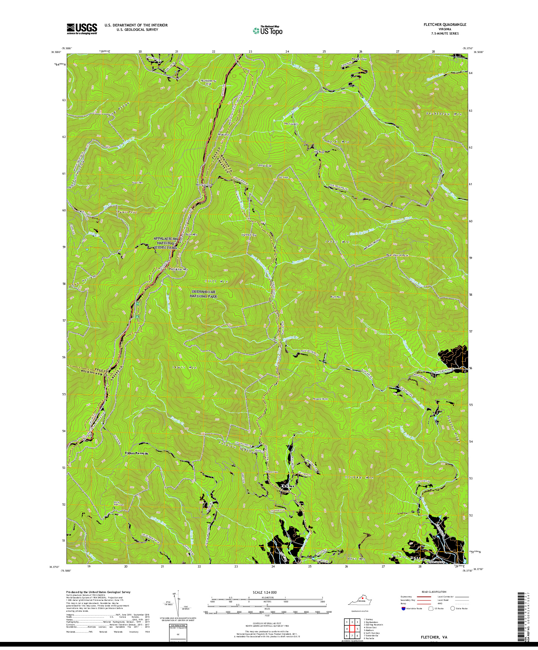 USGS US TOPO 7.5-MINUTE MAP FOR FLETCHER, VA 2019