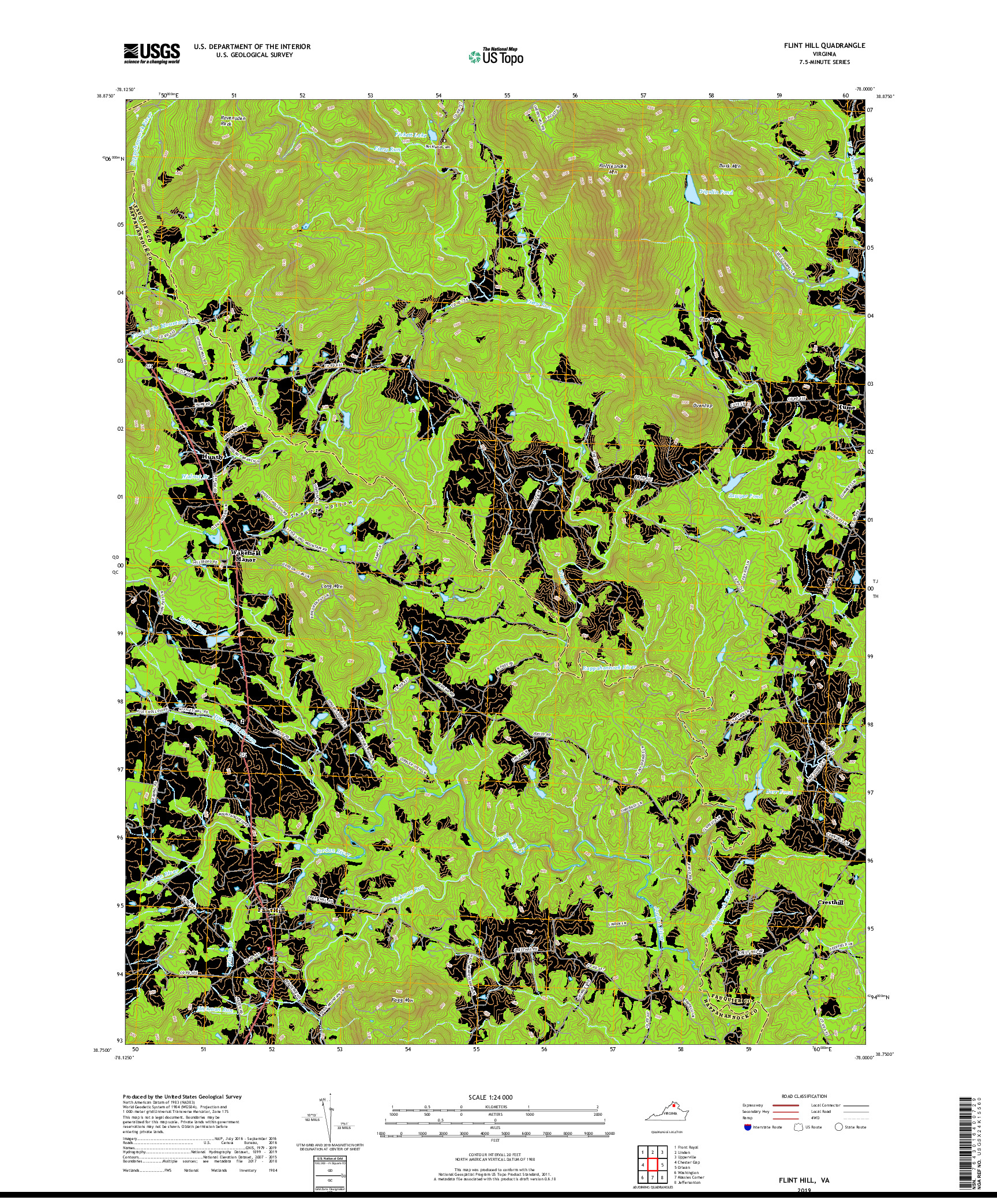 USGS US TOPO 7.5-MINUTE MAP FOR FLINT HILL, VA 2019