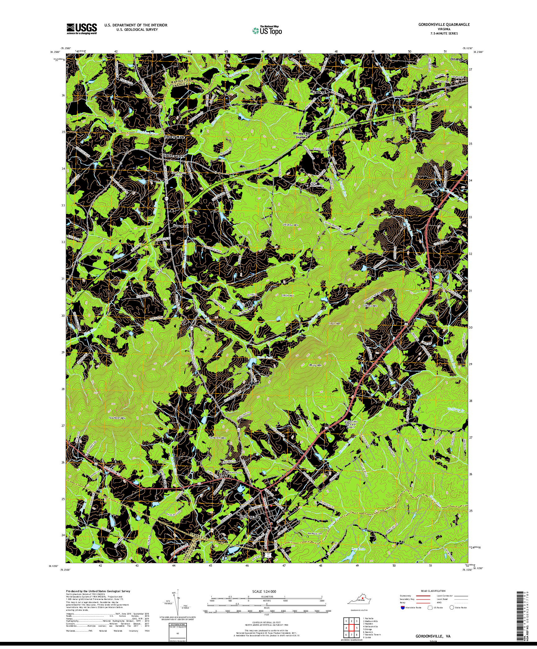 USGS US TOPO 7.5-MINUTE MAP FOR GORDONSVILLE, VA 2019