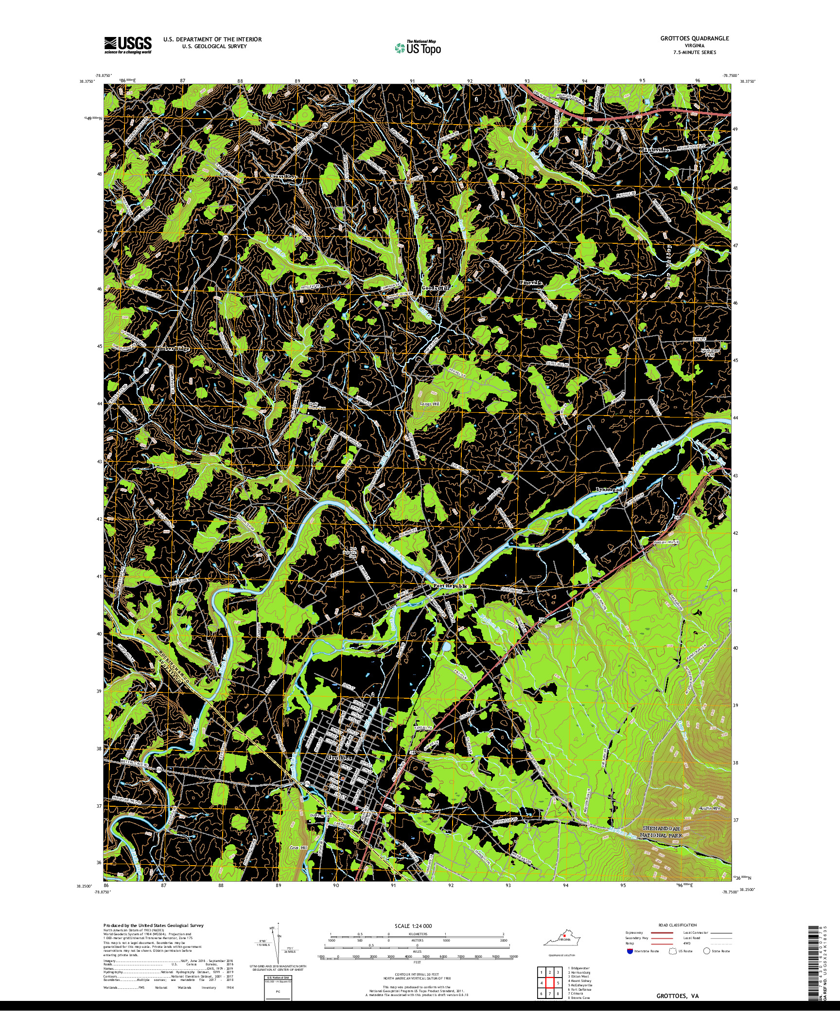 USGS US TOPO 7.5-MINUTE MAP FOR GROTTOES, VA 2019