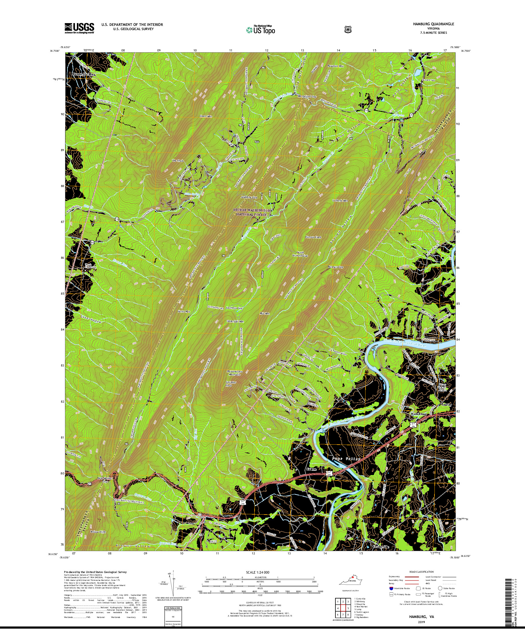 USGS US TOPO 7.5-MINUTE MAP FOR HAMBURG, VA 2019