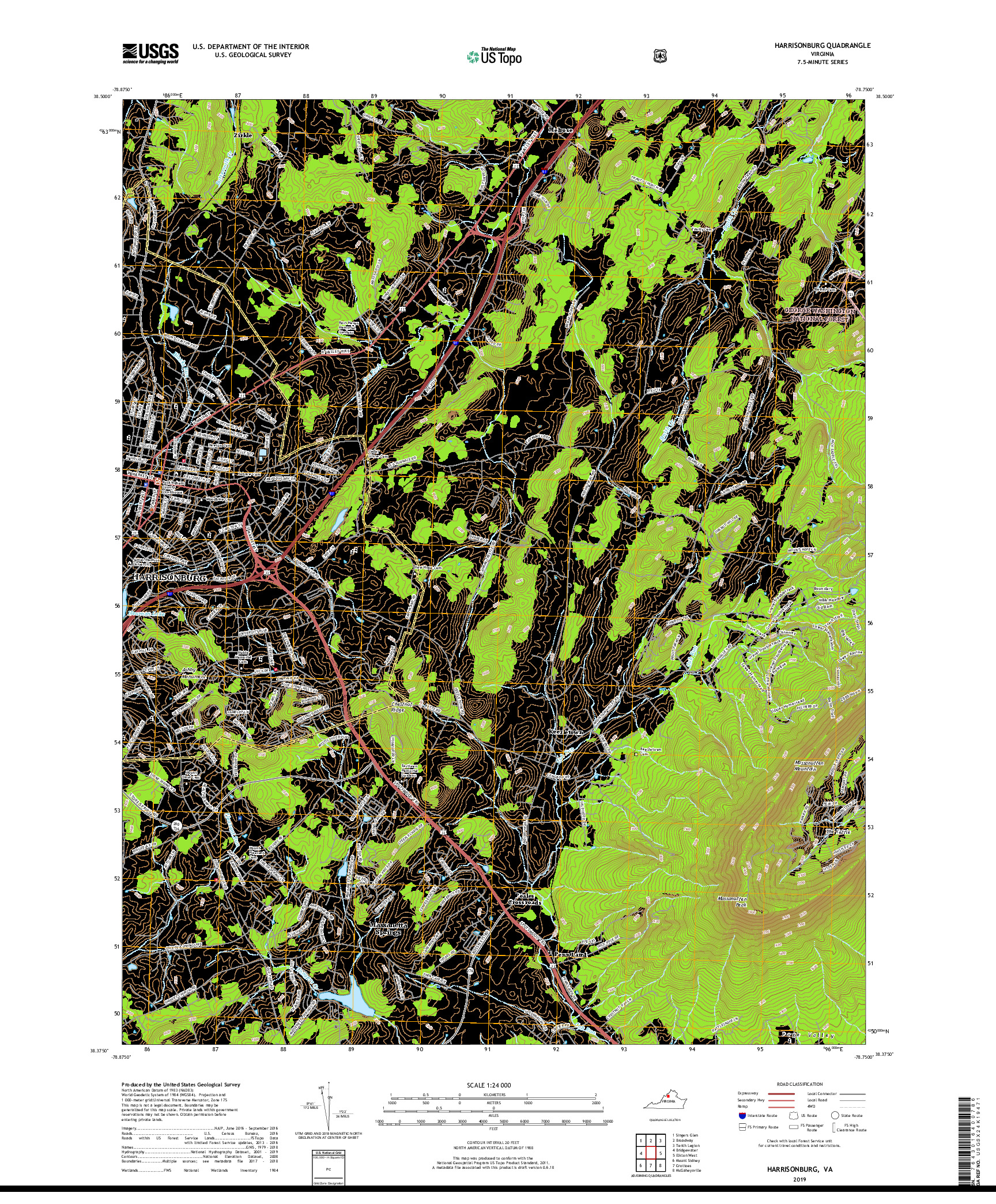USGS US TOPO 7.5-MINUTE MAP FOR HARRISONBURG, VA 2019