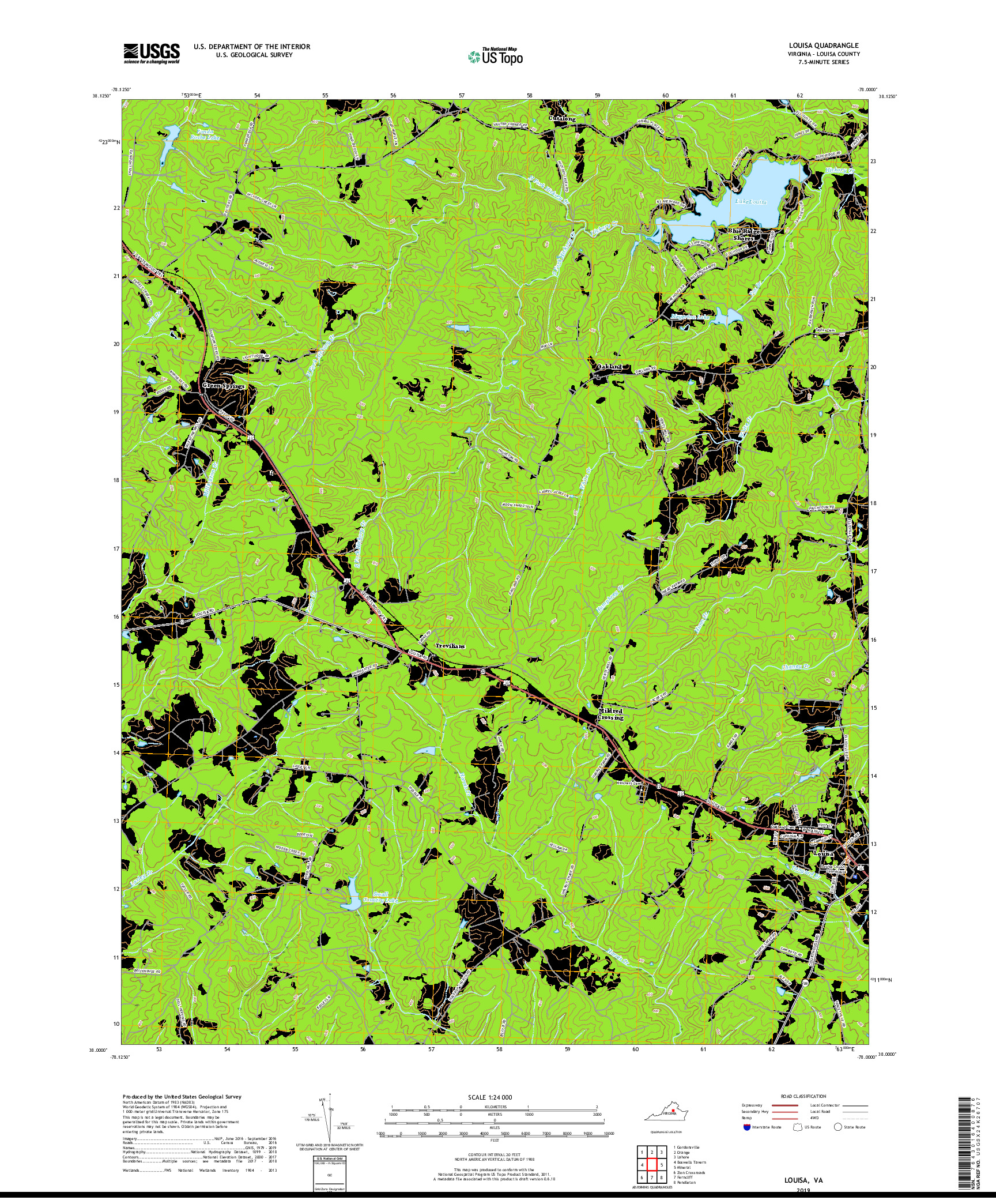 USGS US TOPO 7.5-MINUTE MAP FOR LOUISA, VA 2019