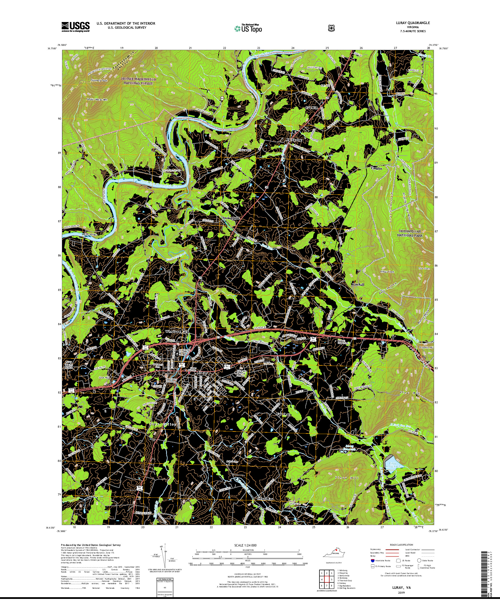 USGS US TOPO 7.5-MINUTE MAP FOR LURAY, VA 2019