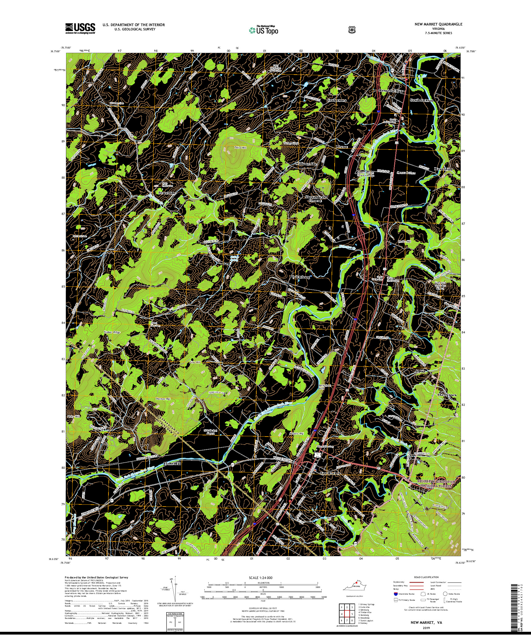 USGS US TOPO 7.5-MINUTE MAP FOR NEW MARKET, VA 2019