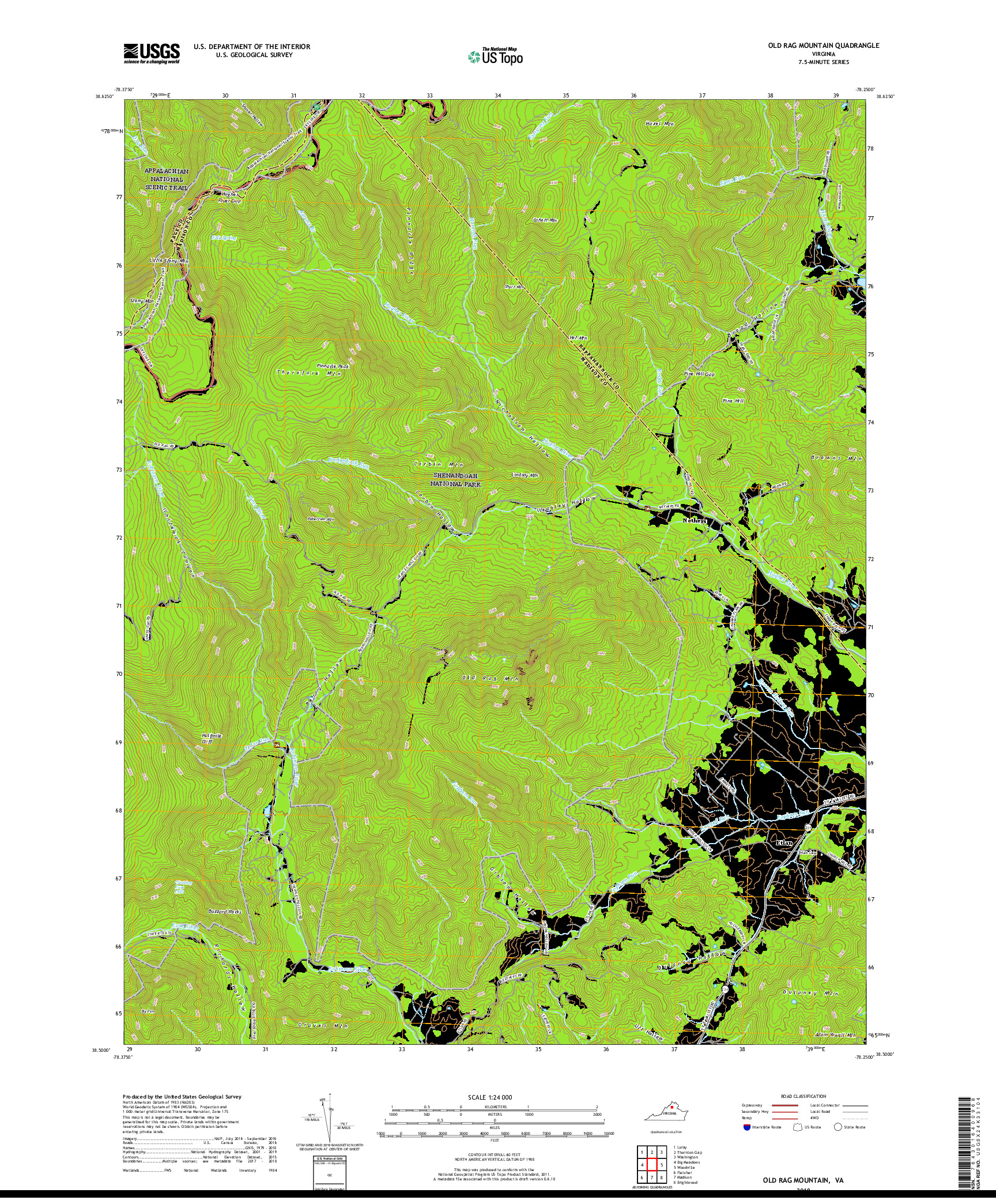 USGS US TOPO 7.5-MINUTE MAP FOR OLD RAG MOUNTAIN, VA 2019