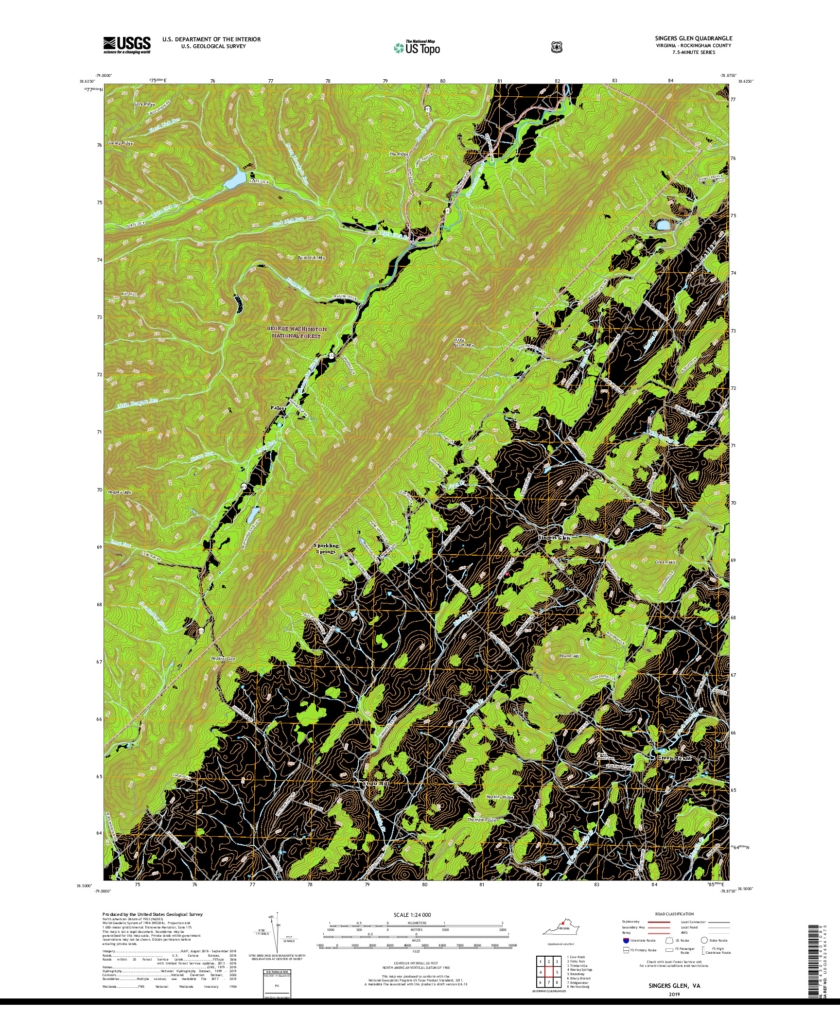 USGS US TOPO 7.5-MINUTE MAP FOR SINGERS GLEN, VA 2019