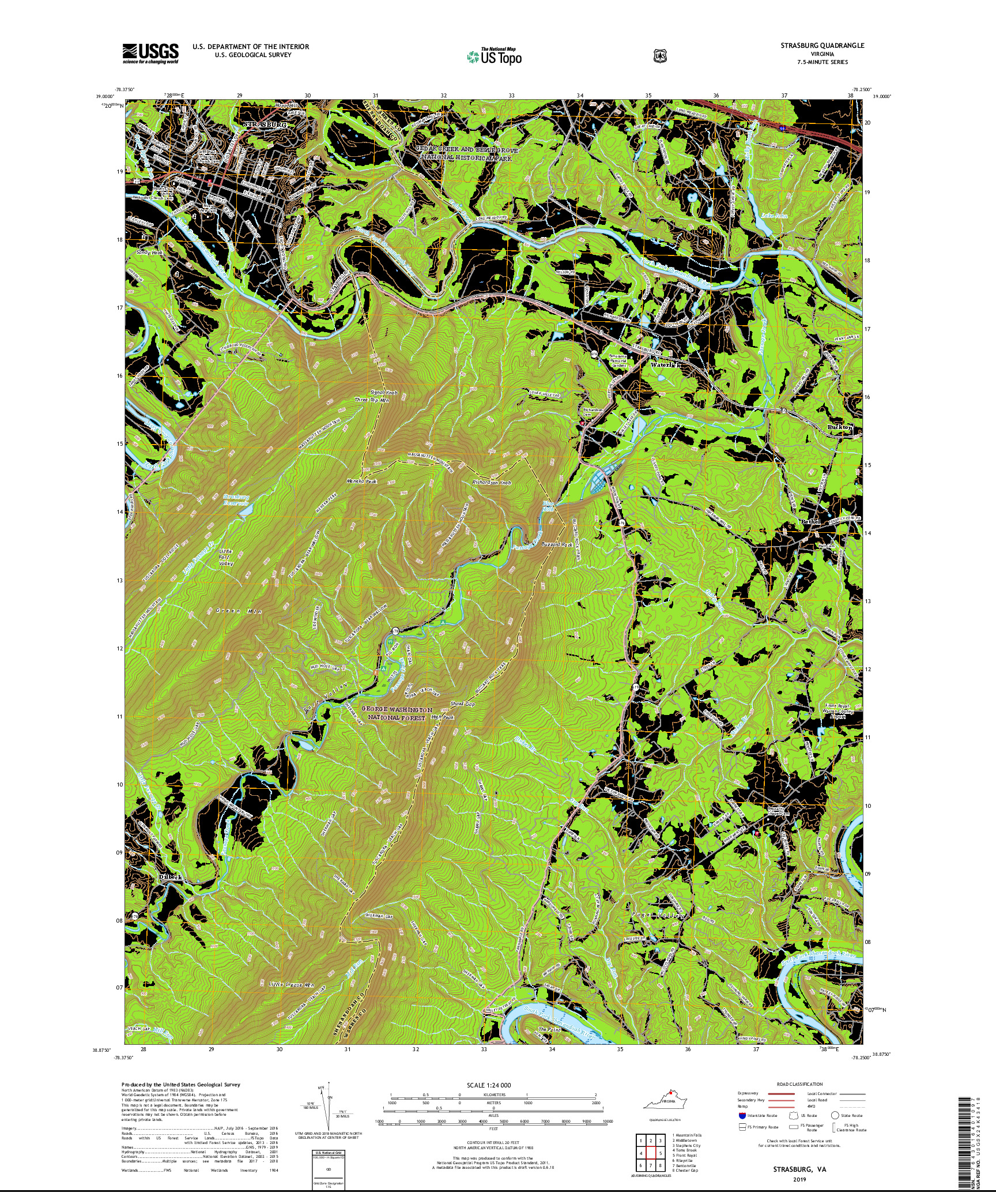 USGS US TOPO 7.5-MINUTE MAP FOR STRASBURG, VA 2019