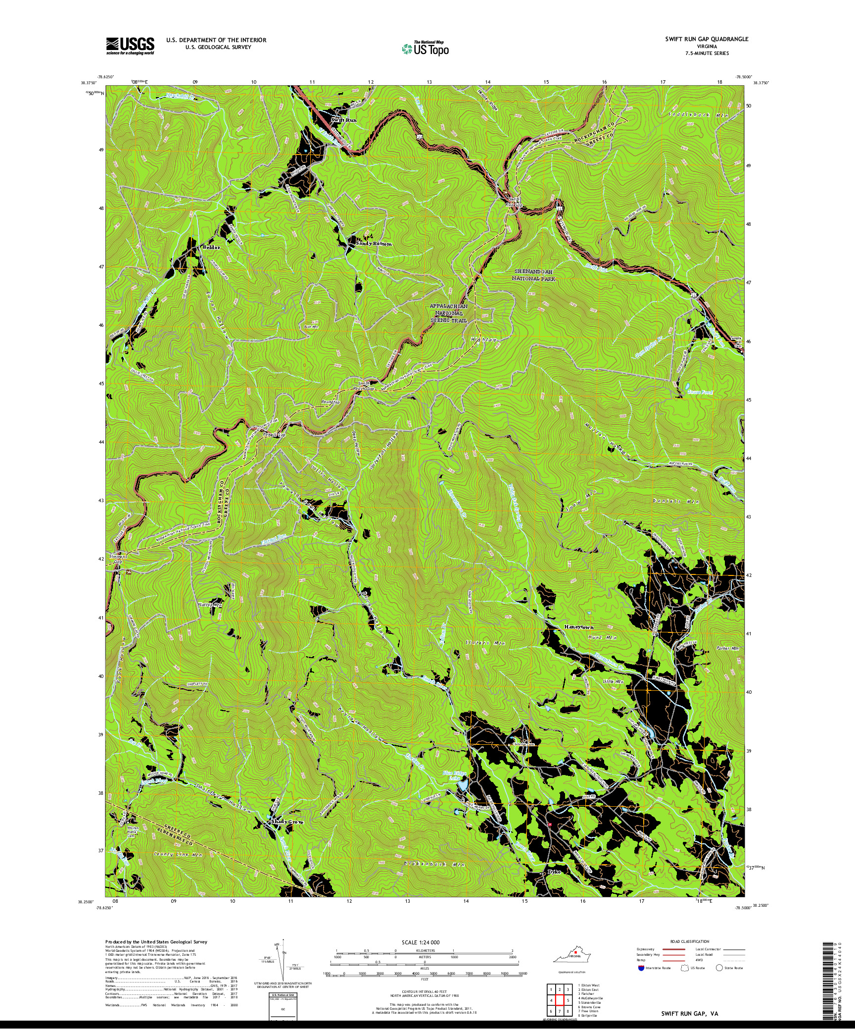 USGS US TOPO 7.5-MINUTE MAP FOR SWIFT RUN GAP, VA 2019