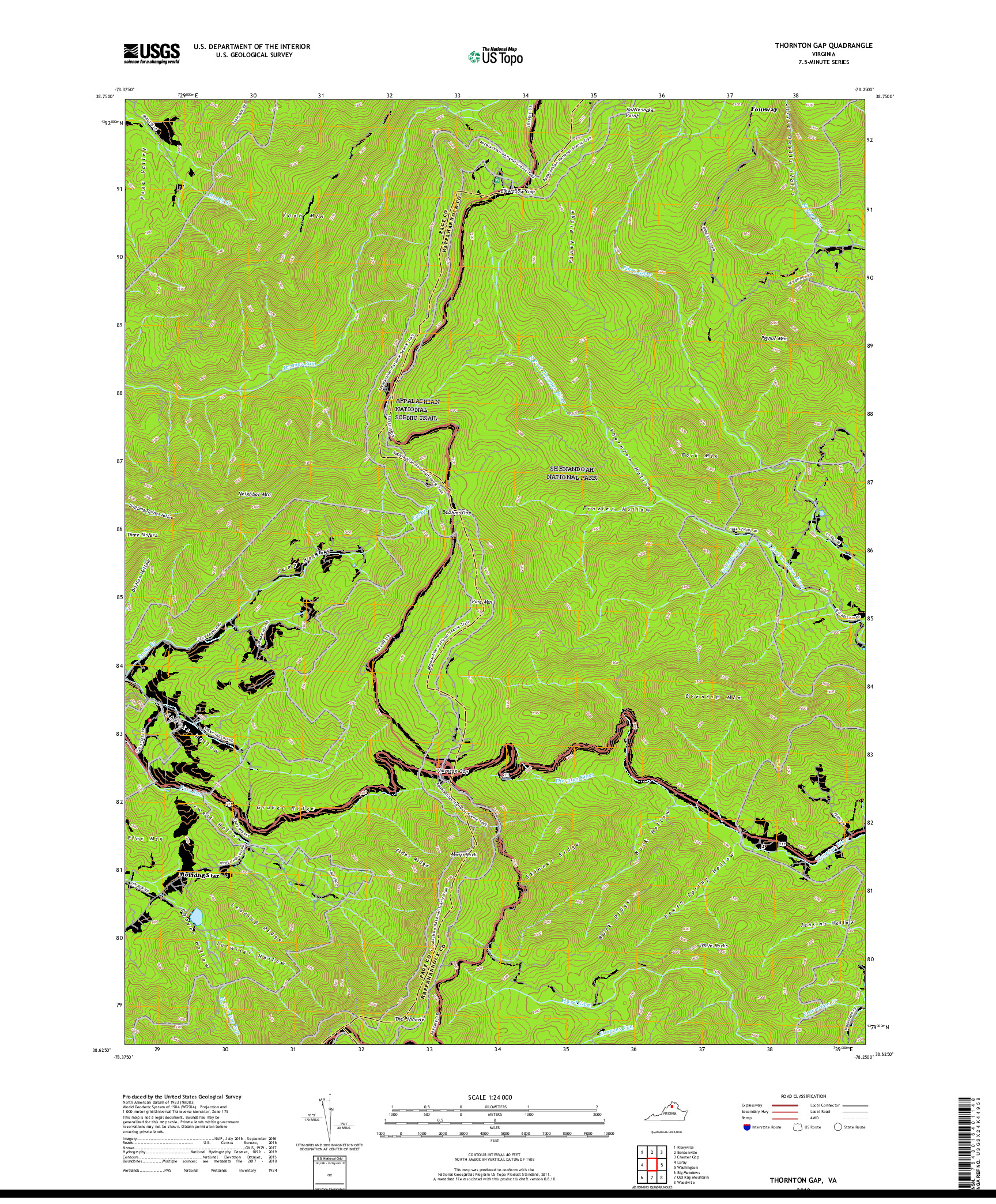 USGS US TOPO 7.5-MINUTE MAP FOR THORNTON GAP, VA 2019