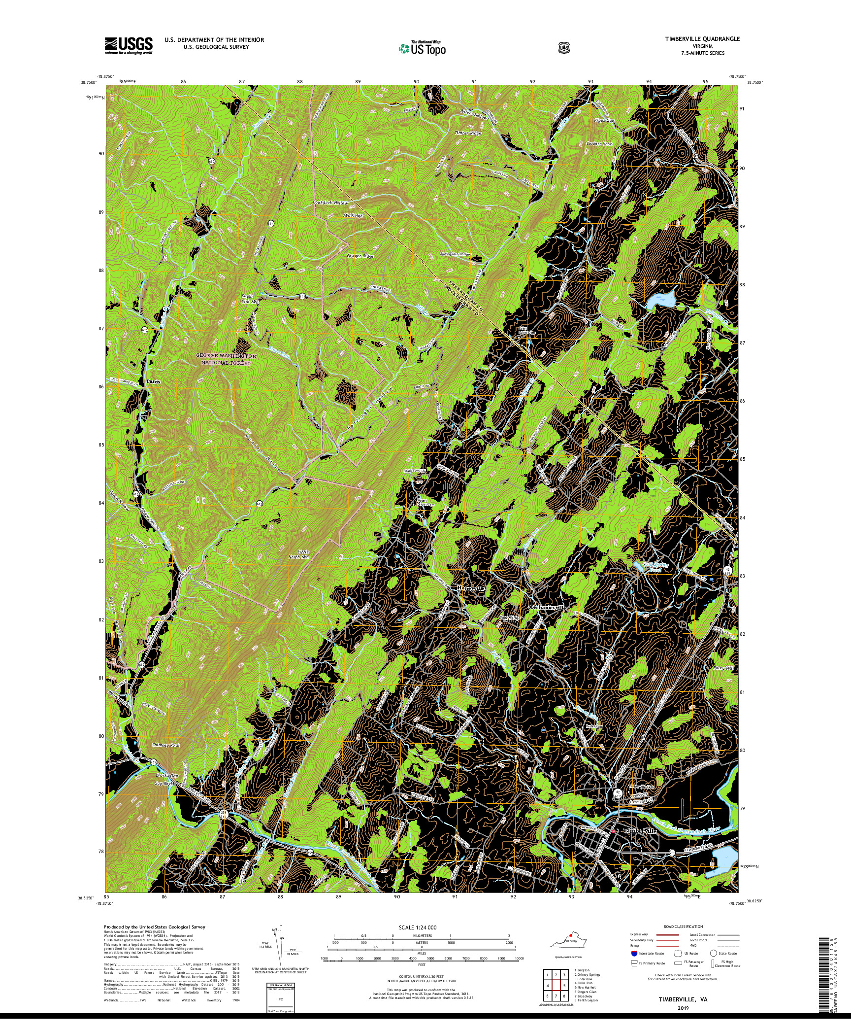 USGS US TOPO 7.5-MINUTE MAP FOR TIMBERVILLE, VA 2019