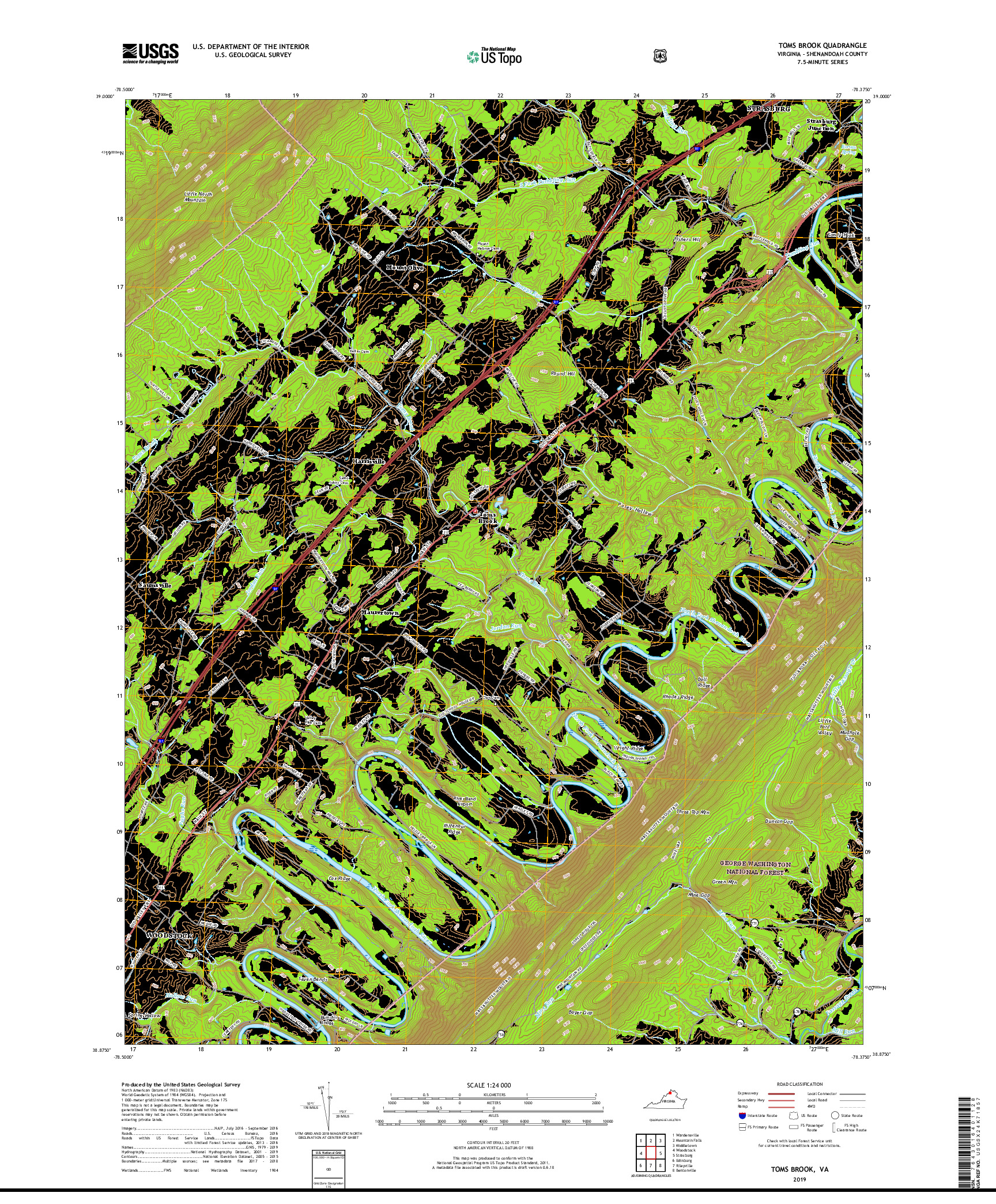 USGS US TOPO 7.5-MINUTE MAP FOR TOMS BROOK, VA 2019