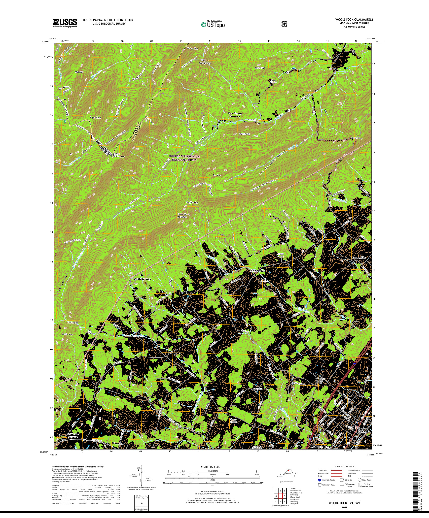 USGS US TOPO 7.5-MINUTE MAP FOR WOODSTOCK, VA,WV 2019