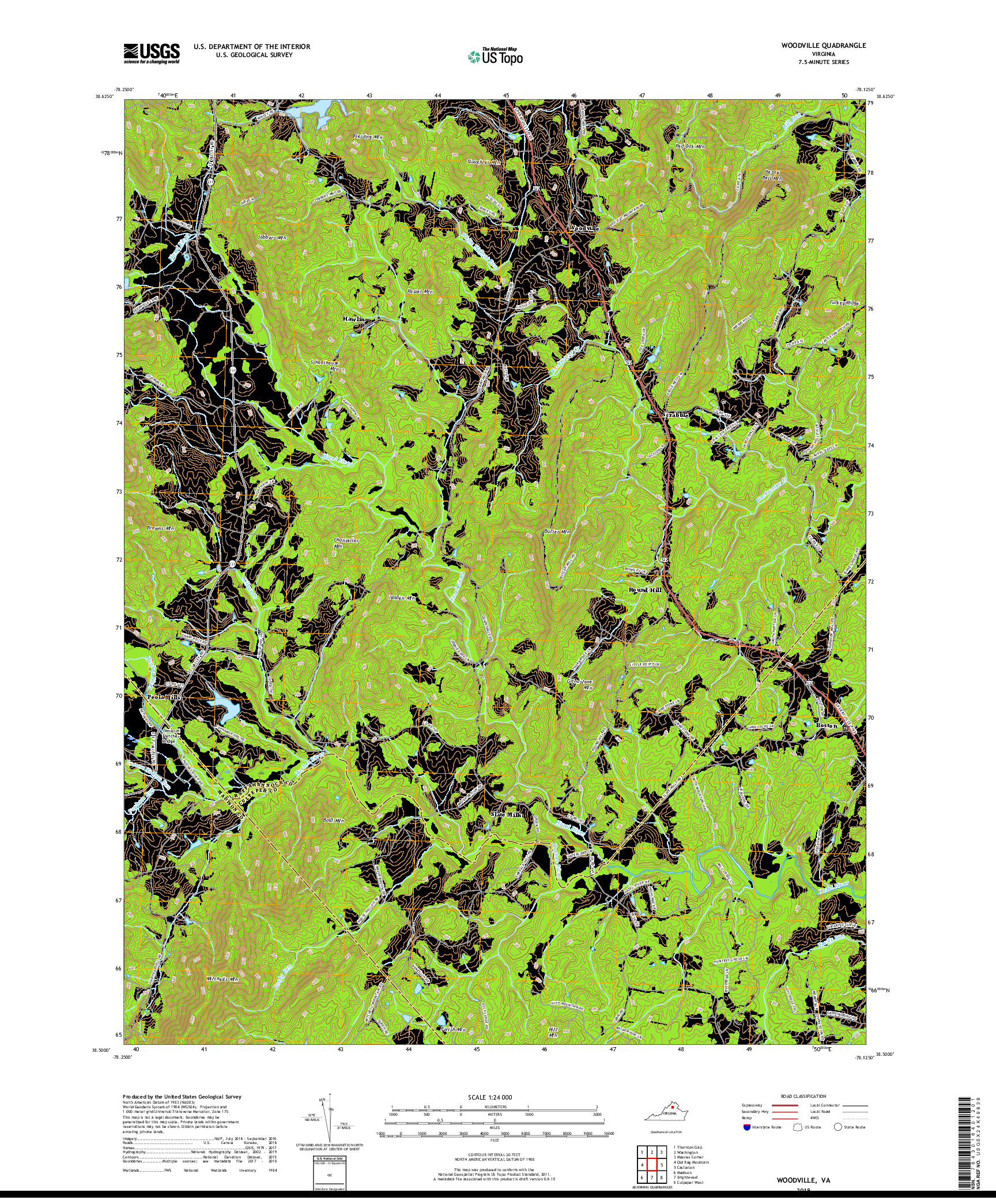 USGS US TOPO 7.5-MINUTE MAP FOR WOODVILLE, VA 2019