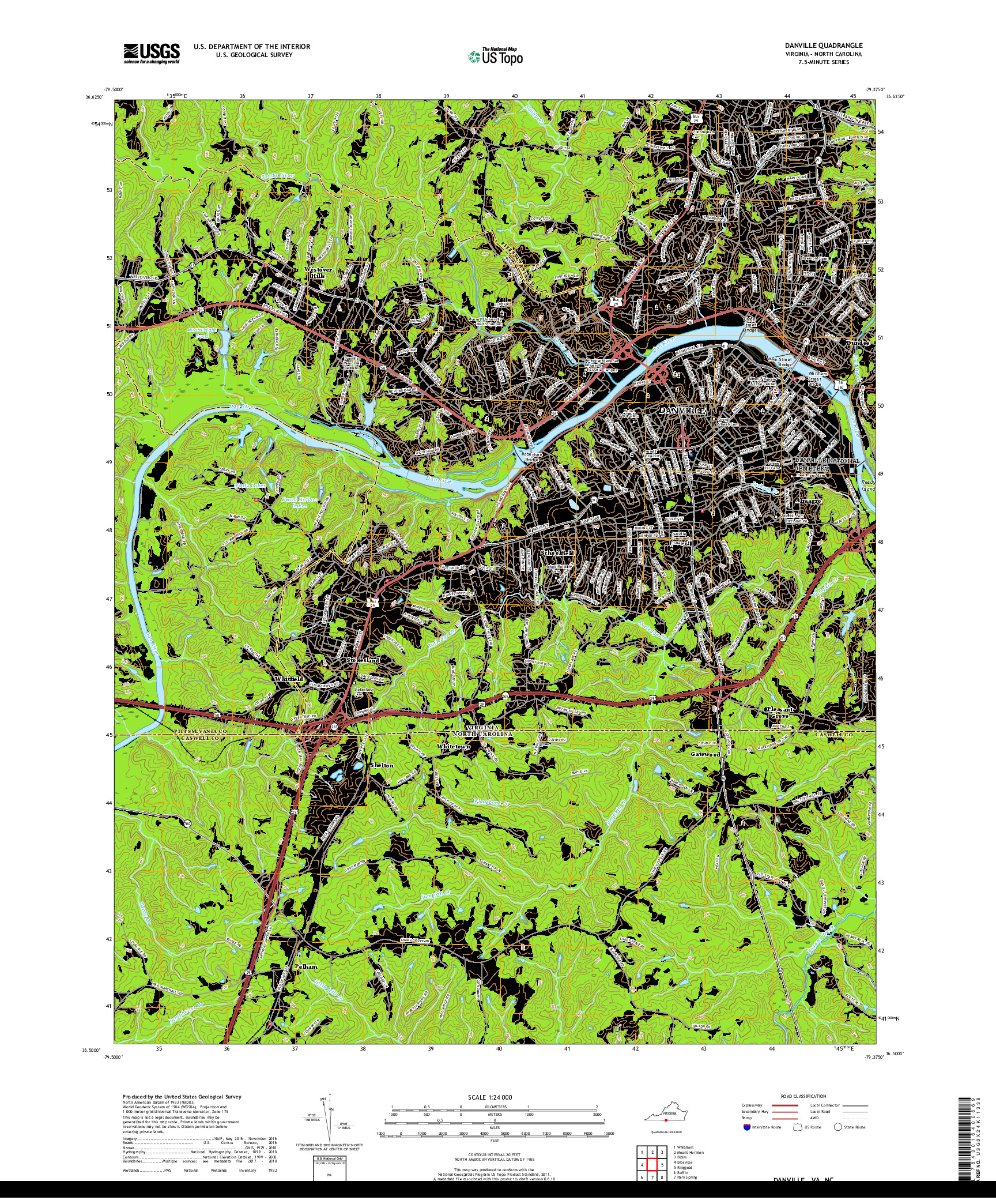 USGS US TOPO 7.5-MINUTE MAP FOR DANVILLE, VA,NC 2019