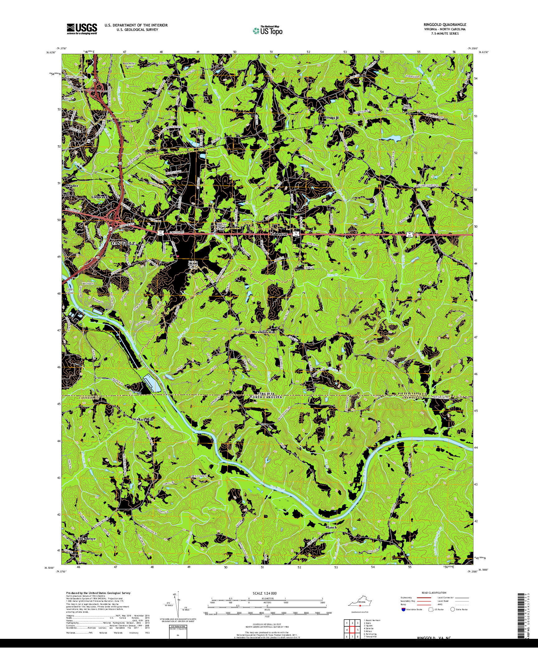 USGS US TOPO 7.5-MINUTE MAP FOR RINGGOLD, VA,NC 2019