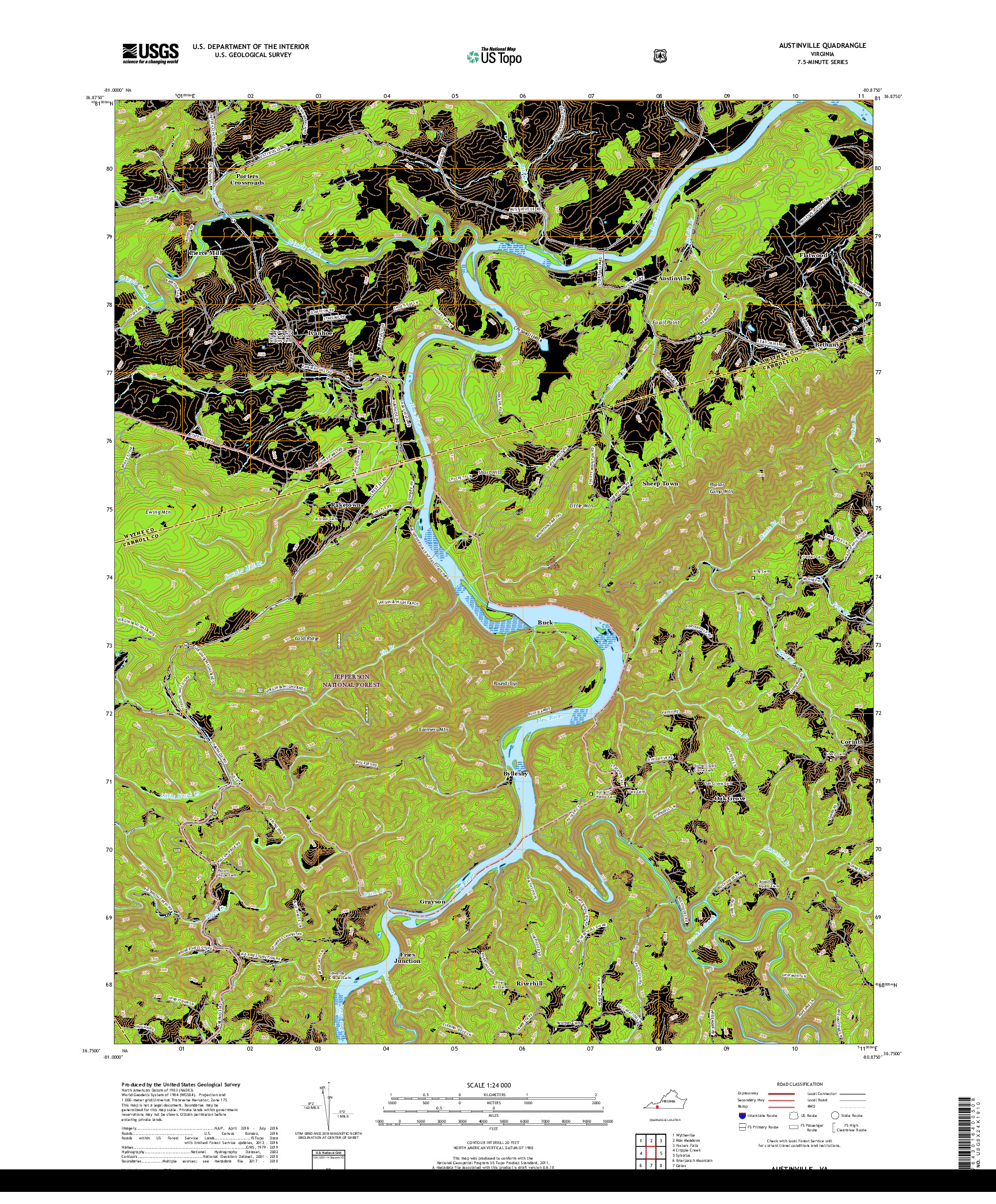 USGS US TOPO 7.5-MINUTE MAP FOR AUSTINVILLE, VA 2019