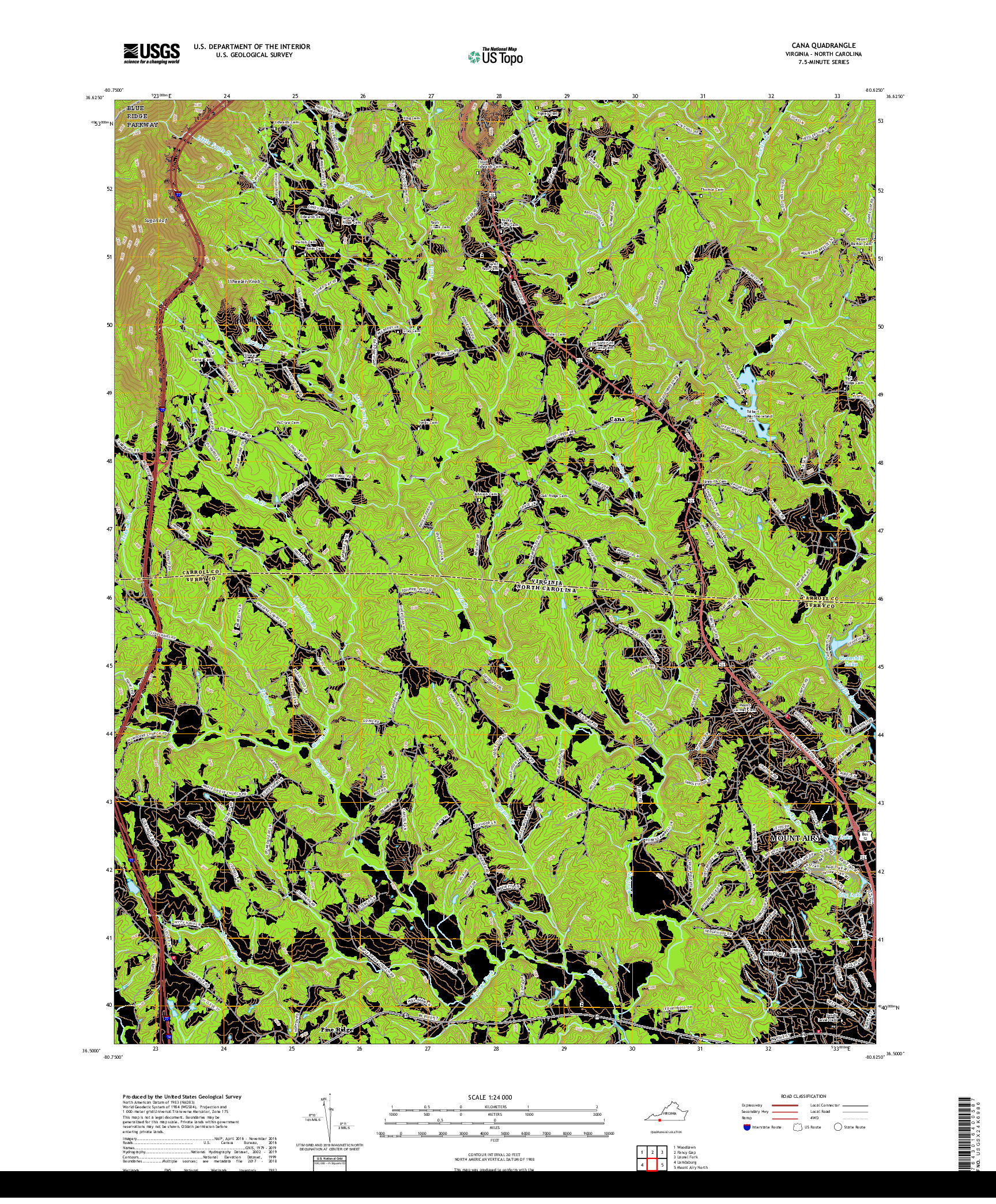 USGS US TOPO 7.5-MINUTE MAP FOR CANA, VA,NC 2019