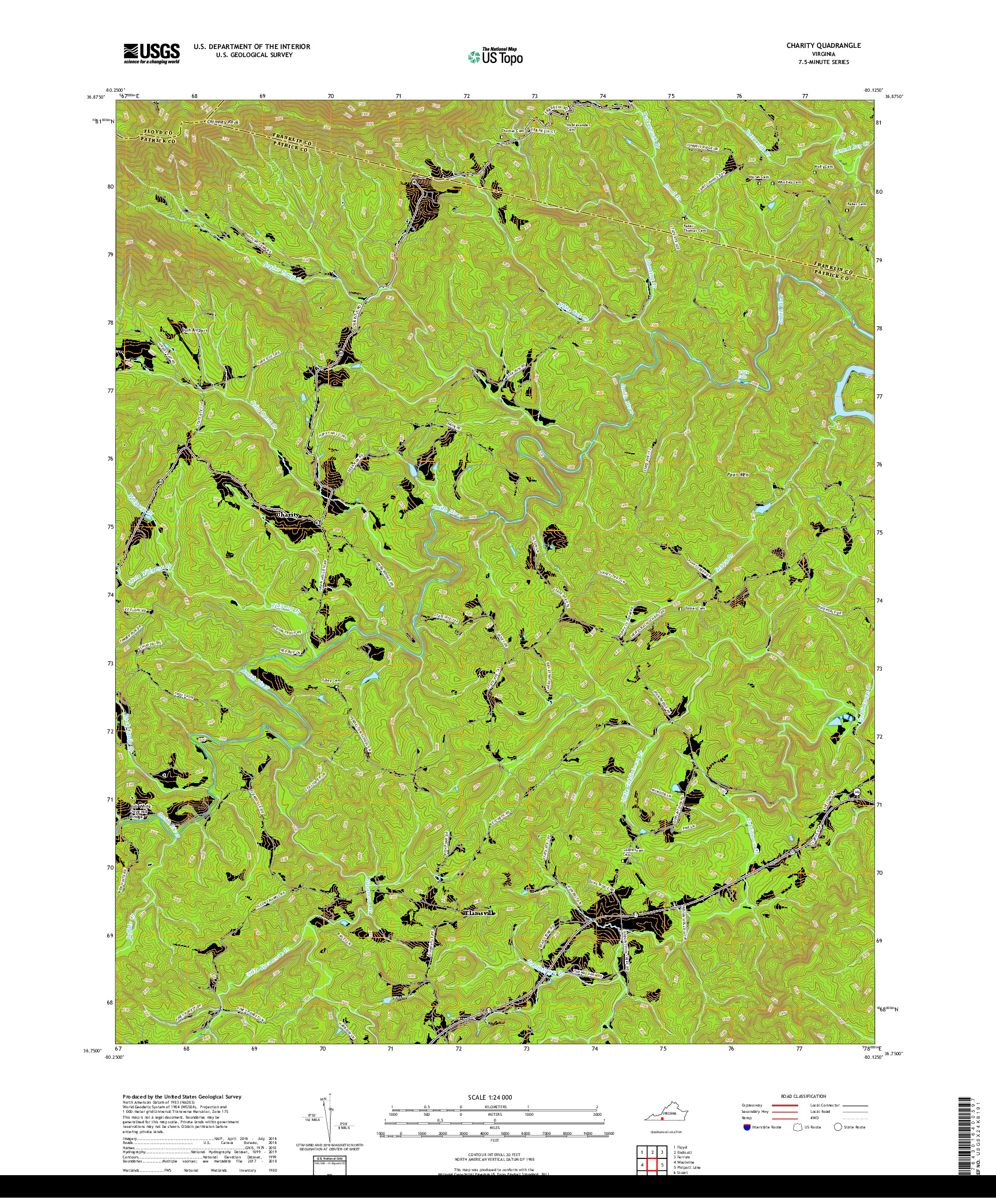 USGS US TOPO 7.5-MINUTE MAP FOR CHARITY, VA 2019