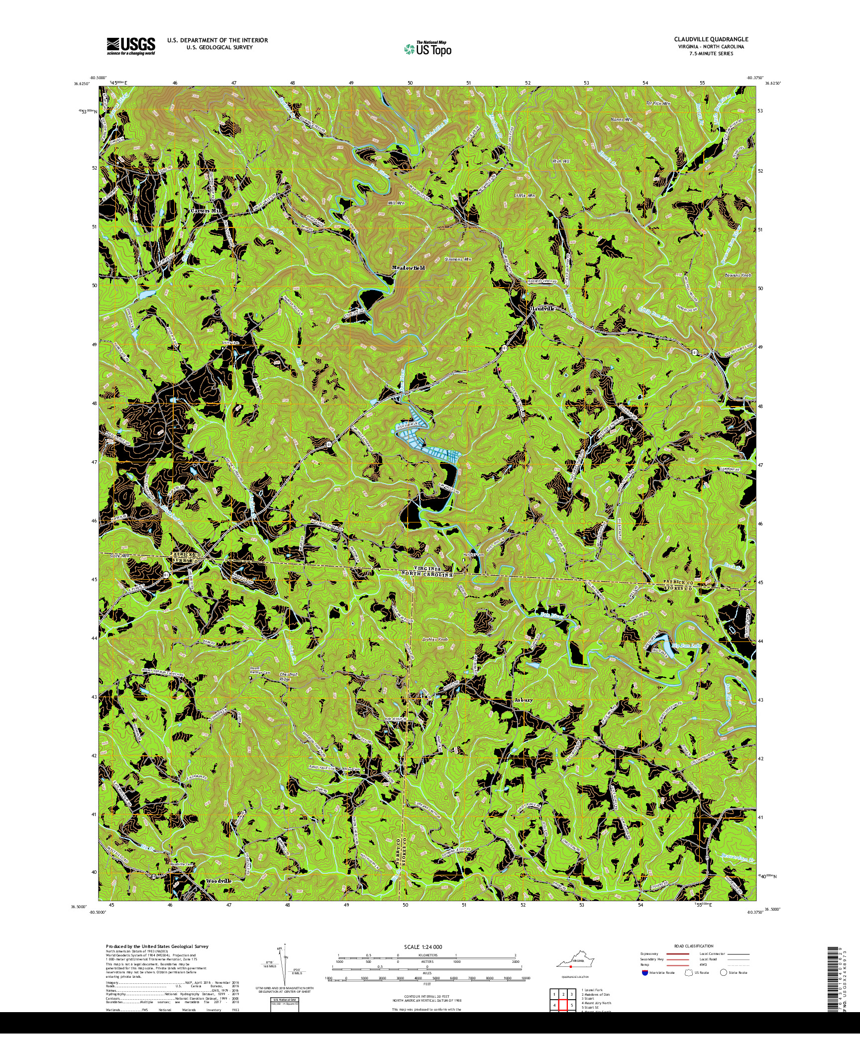 USGS US TOPO 7.5-MINUTE MAP FOR CLAUDVILLE, VA,NC 2019