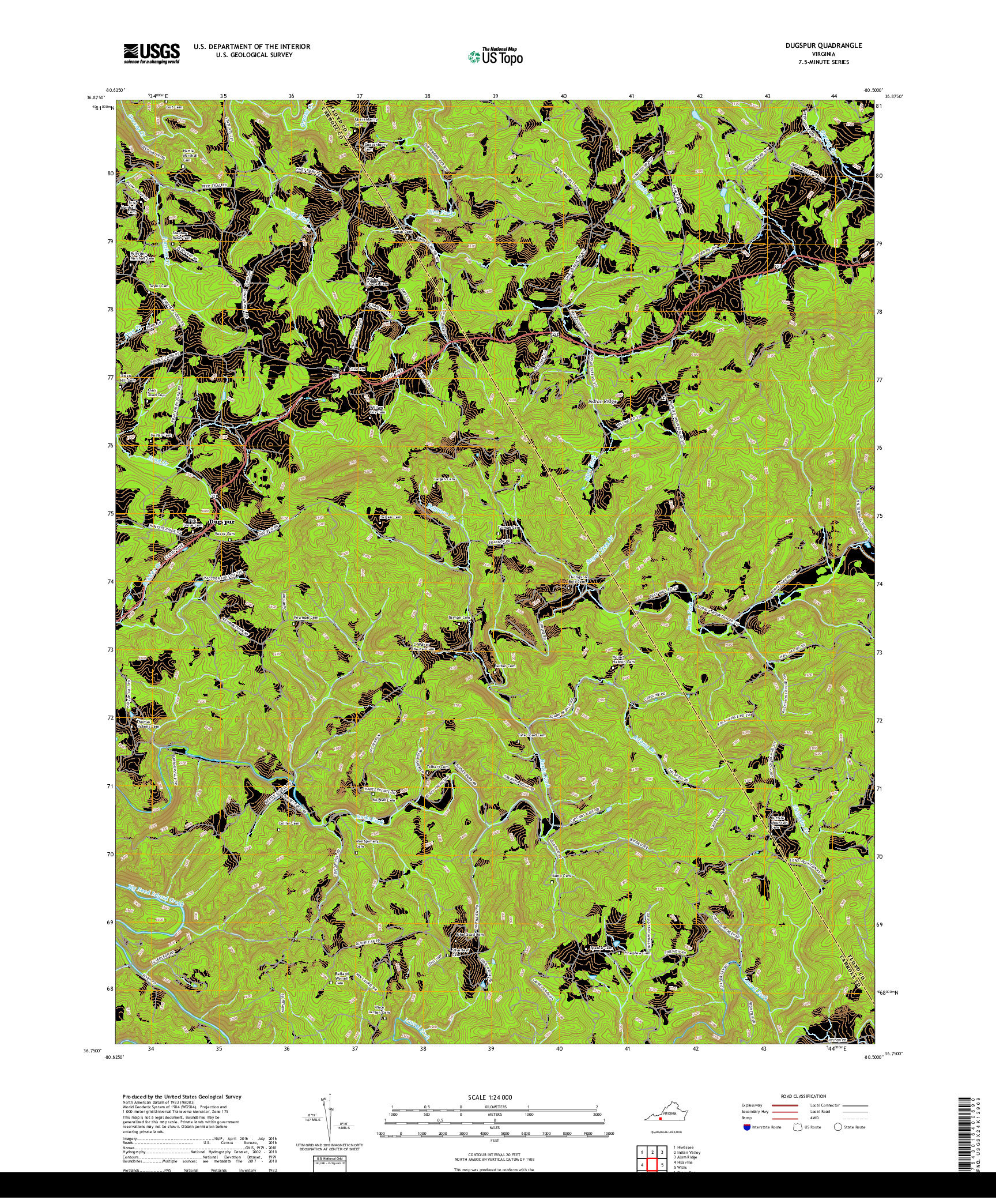 USGS US TOPO 7.5-MINUTE MAP FOR DUGSPUR, VA 2019