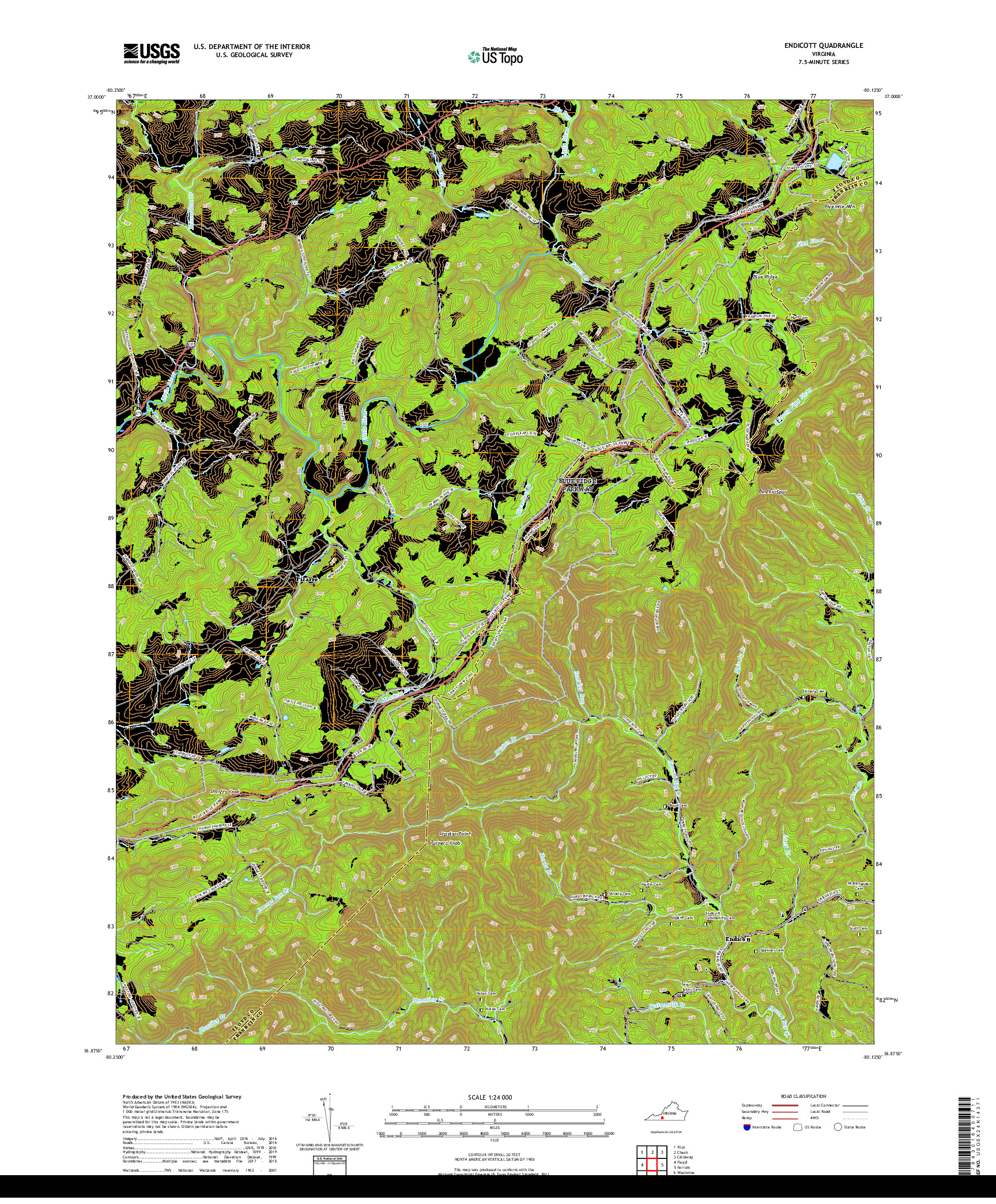 USGS US TOPO 7.5-MINUTE MAP FOR ENDICOTT, VA 2019