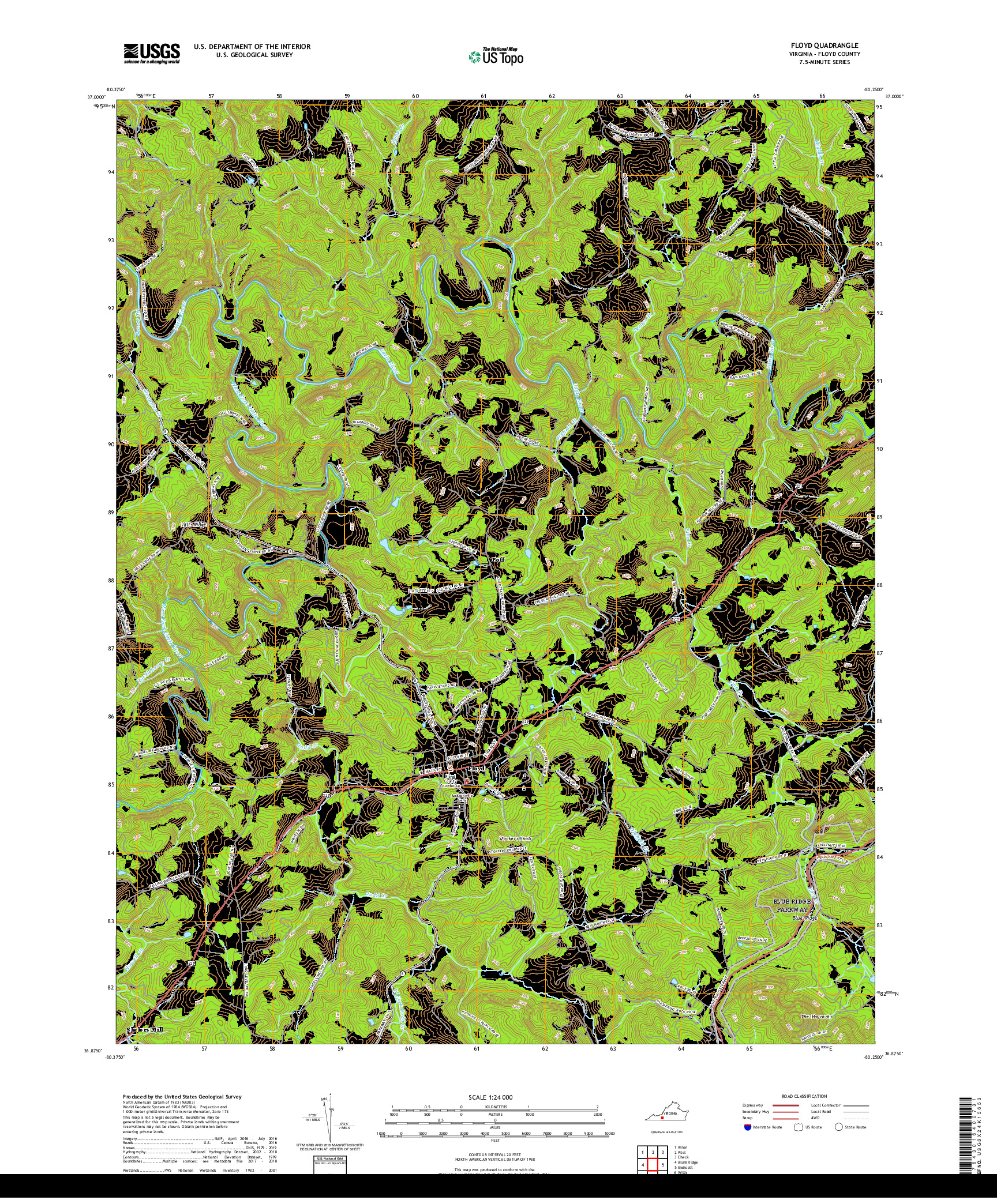 USGS US TOPO 7.5-MINUTE MAP FOR FLOYD, VA 2019