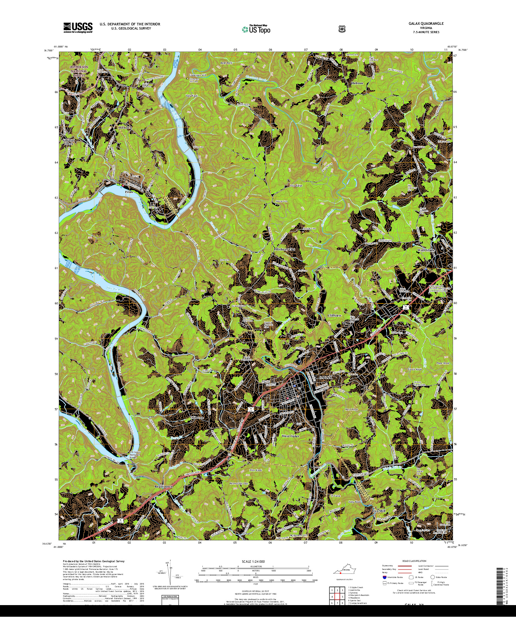 USGS US TOPO 7.5-MINUTE MAP FOR GALAX, VA 2019