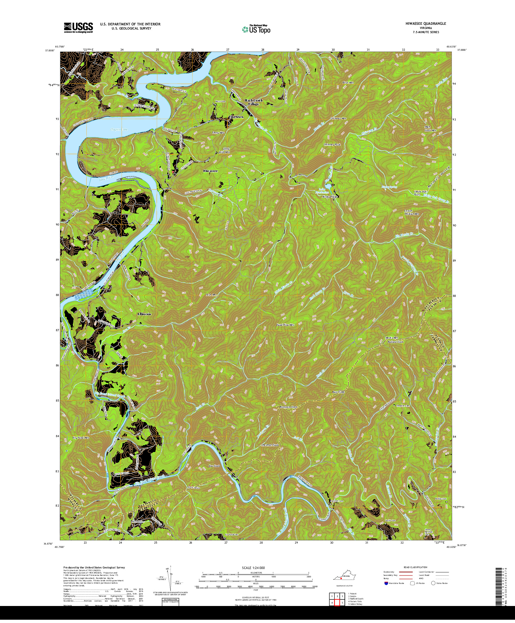 USGS US TOPO 7.5-MINUTE MAP FOR HIWASSEE, VA 2019