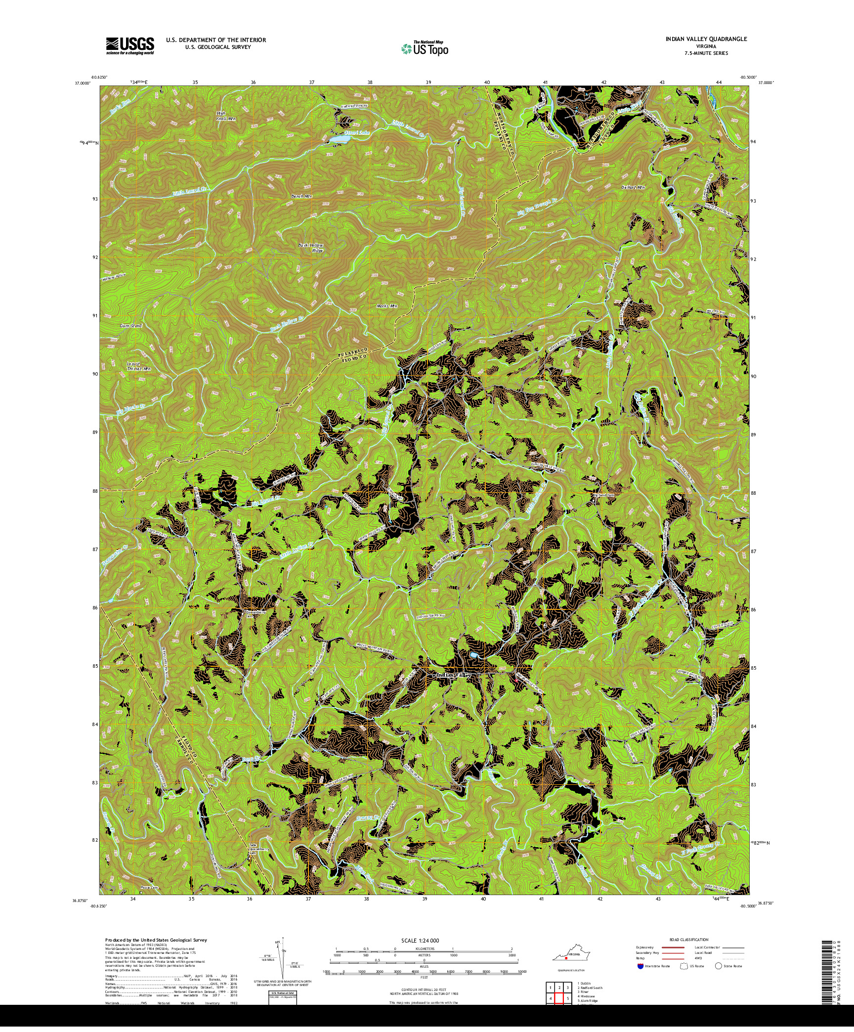 USGS US TOPO 7.5-MINUTE MAP FOR INDIAN VALLEY, VA 2019