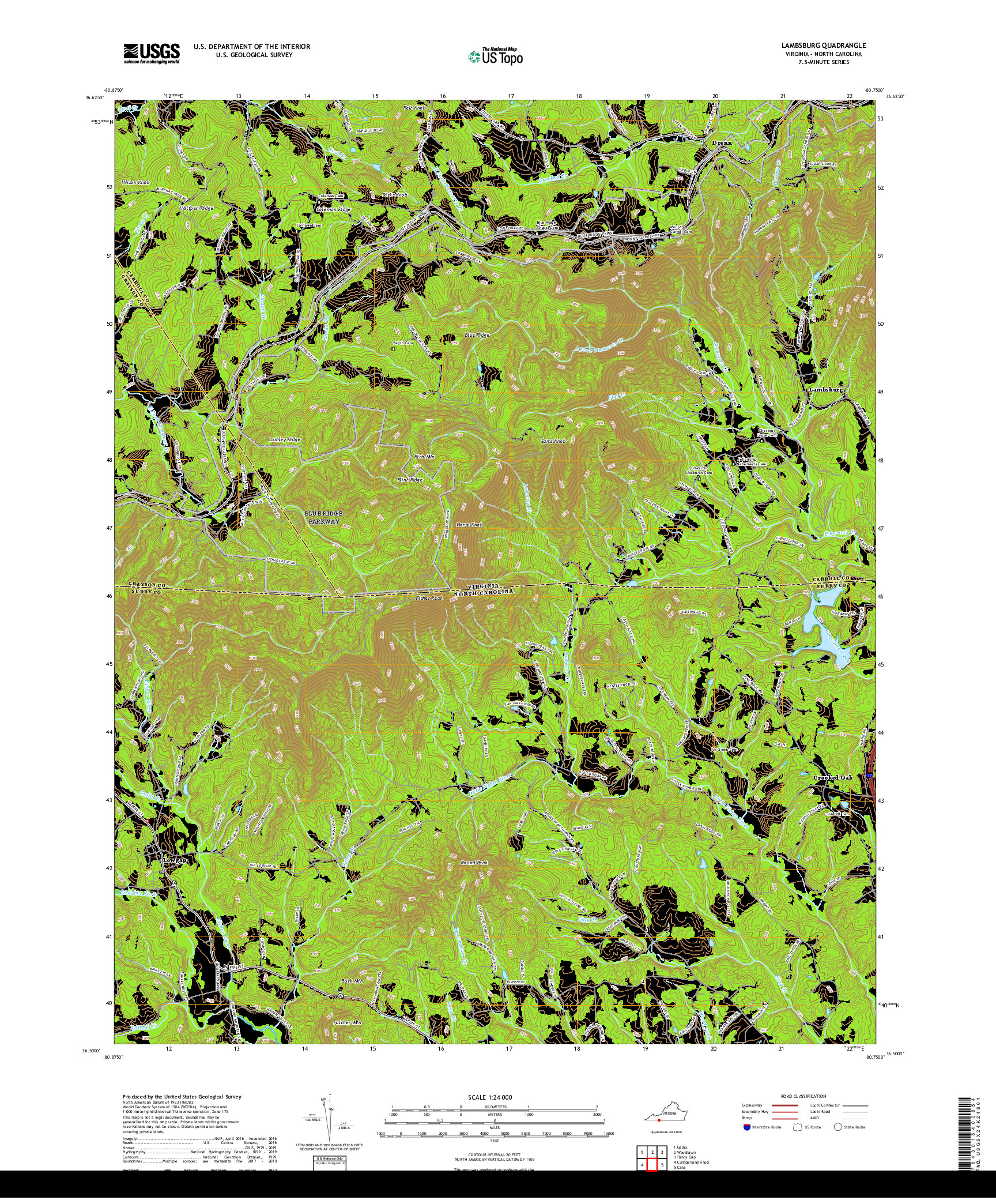 USGS US TOPO 7.5-MINUTE MAP FOR LAMBSBURG, VA,NC 2019