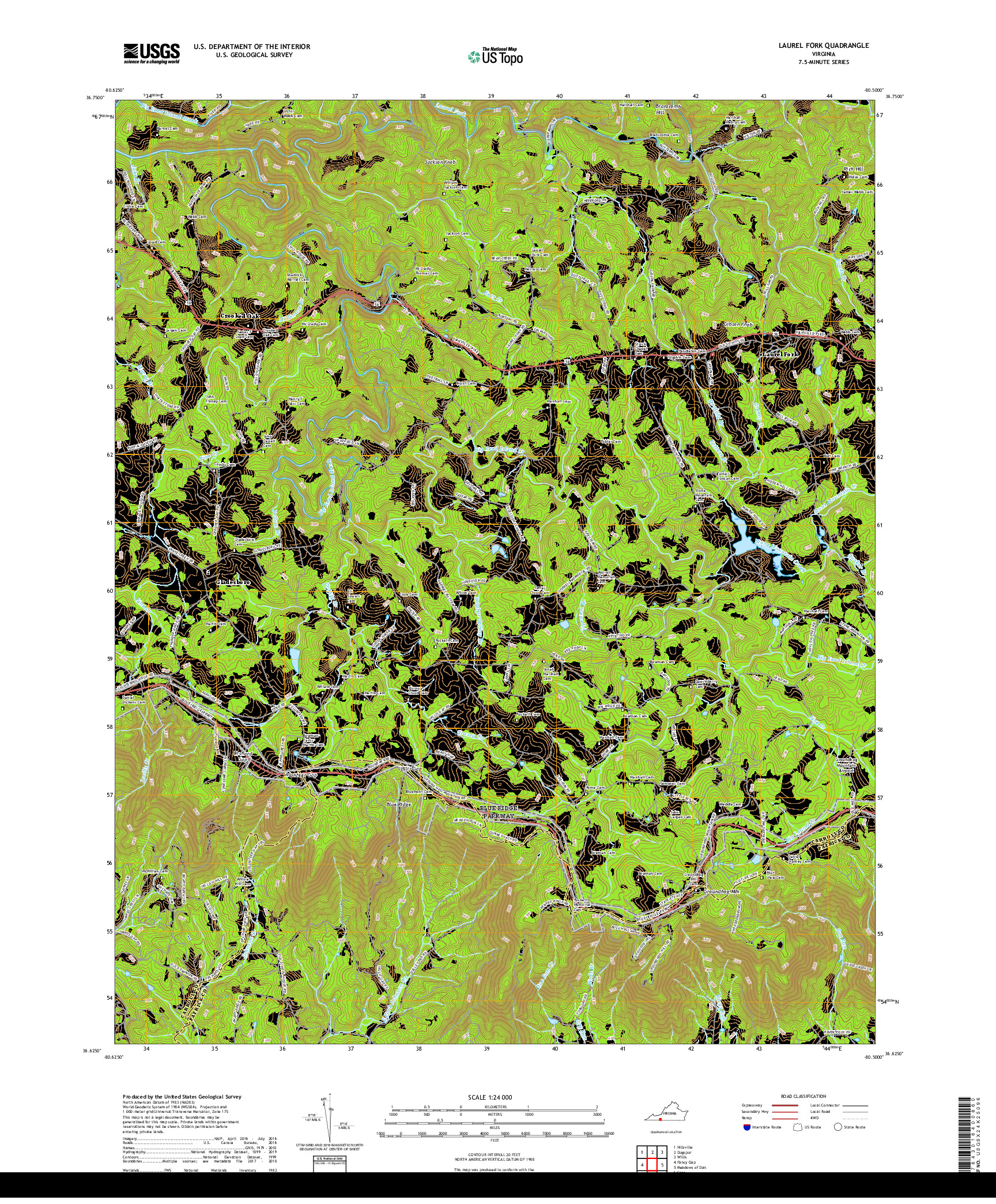 USGS US TOPO 7.5-MINUTE MAP FOR LAUREL FORK, VA 2019